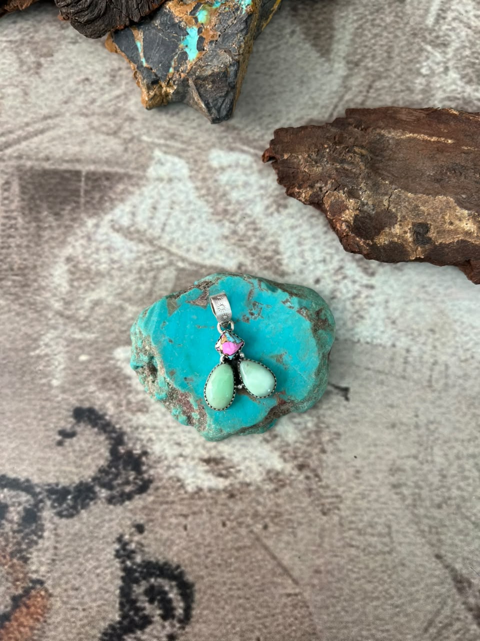 Handmade Sterling Silver Paloma Turquoise with Cotton Candy Pendant Signed Nizhoni