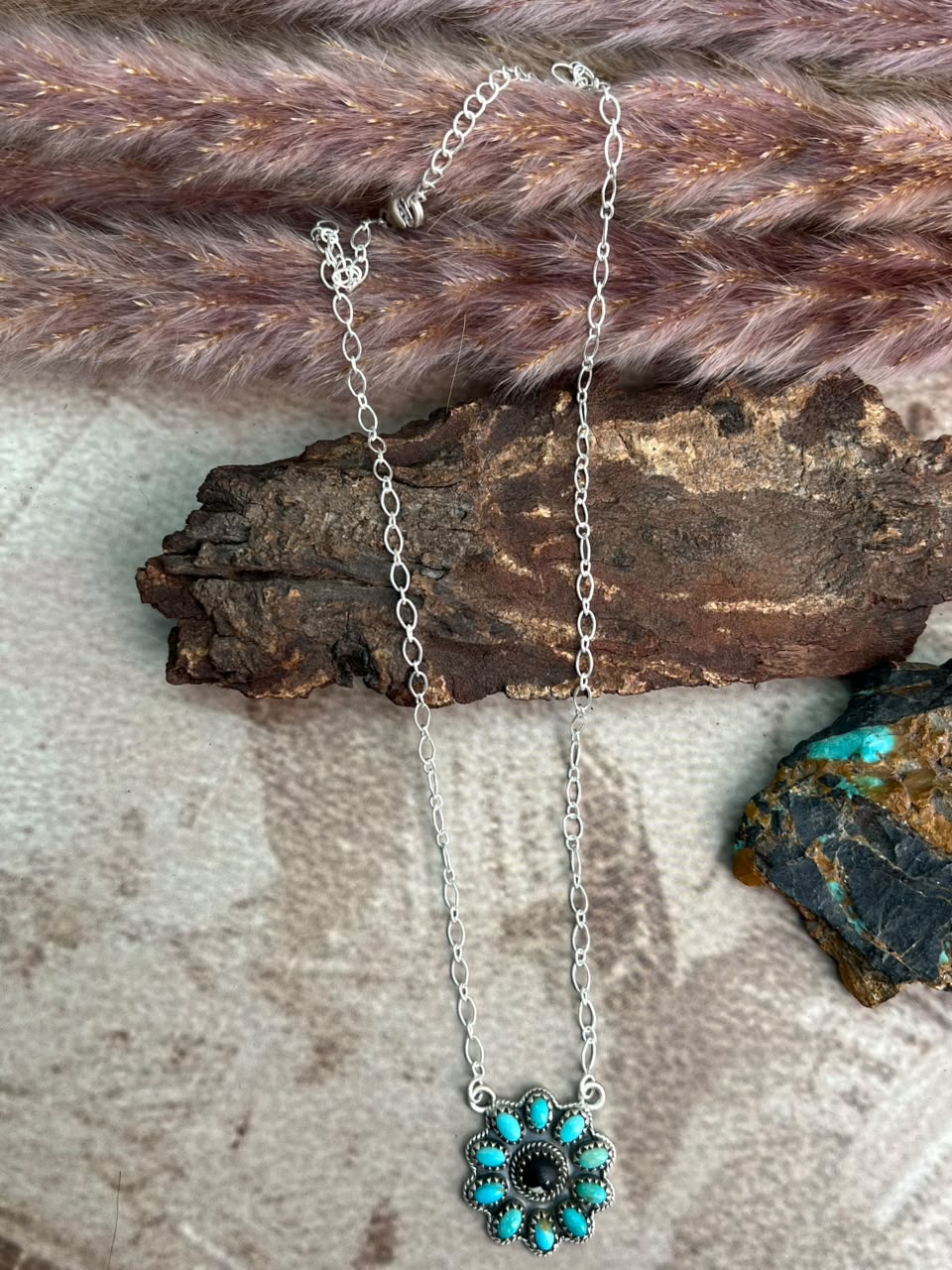 Handmade Sterling Silver Kingman Turquoise with White Buffalo Necklace Signed Nizhoni