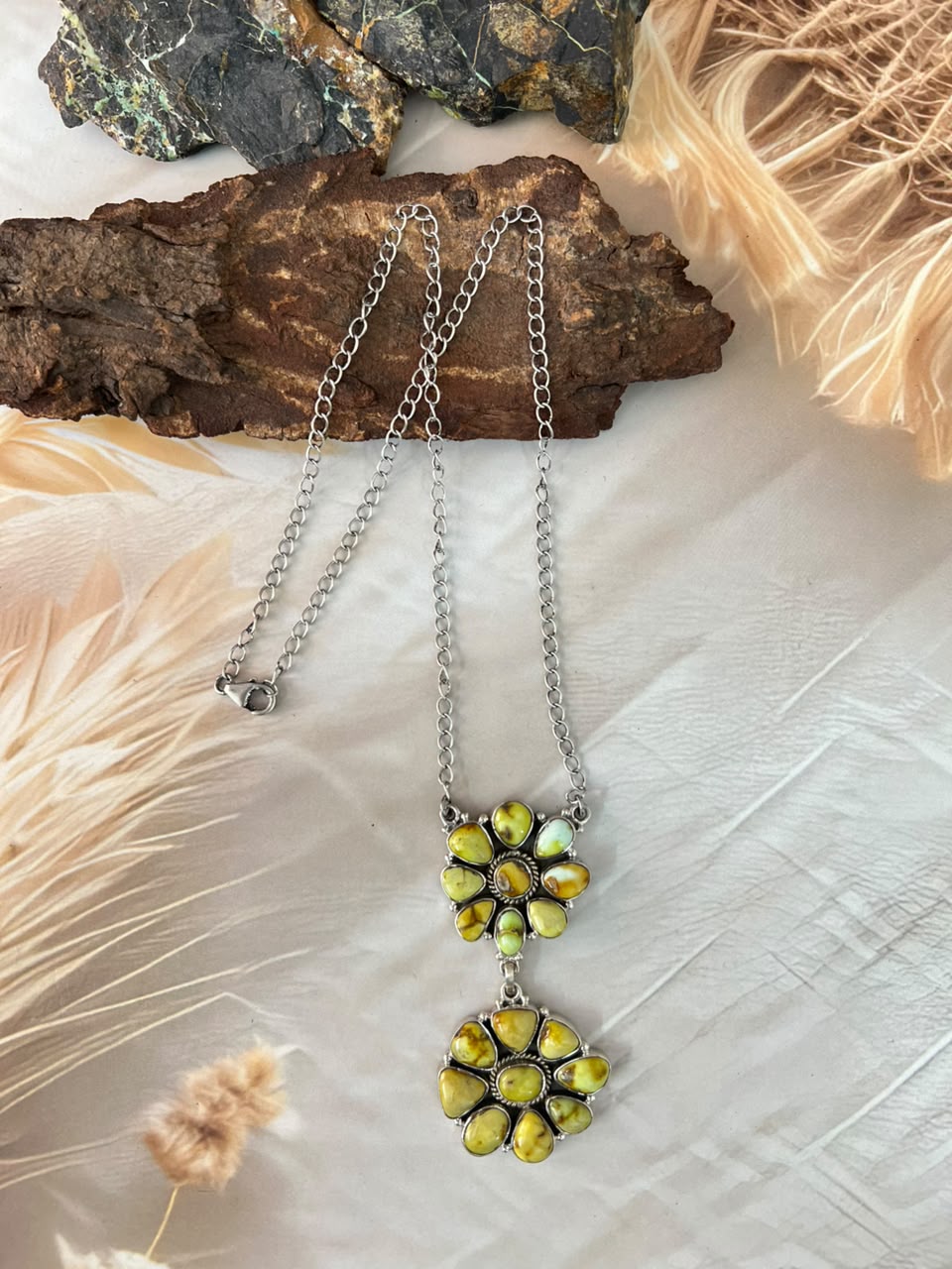Handmade Sterling Silver Palomino Turquoise Necklace Signed Nizhoni