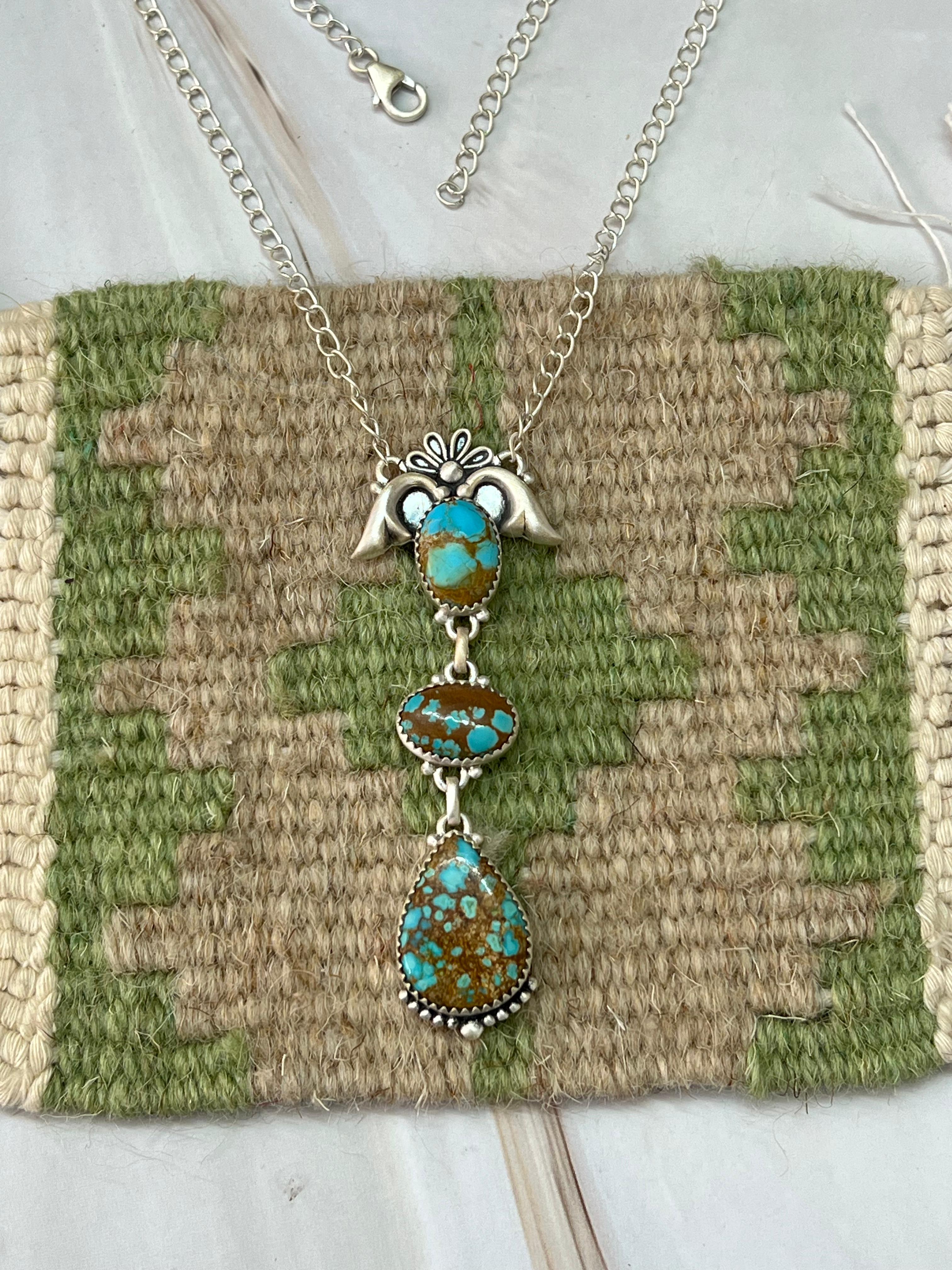 Handmade Sterling Silver Number 8 Turquoise Necklace with Signed Nizhoni