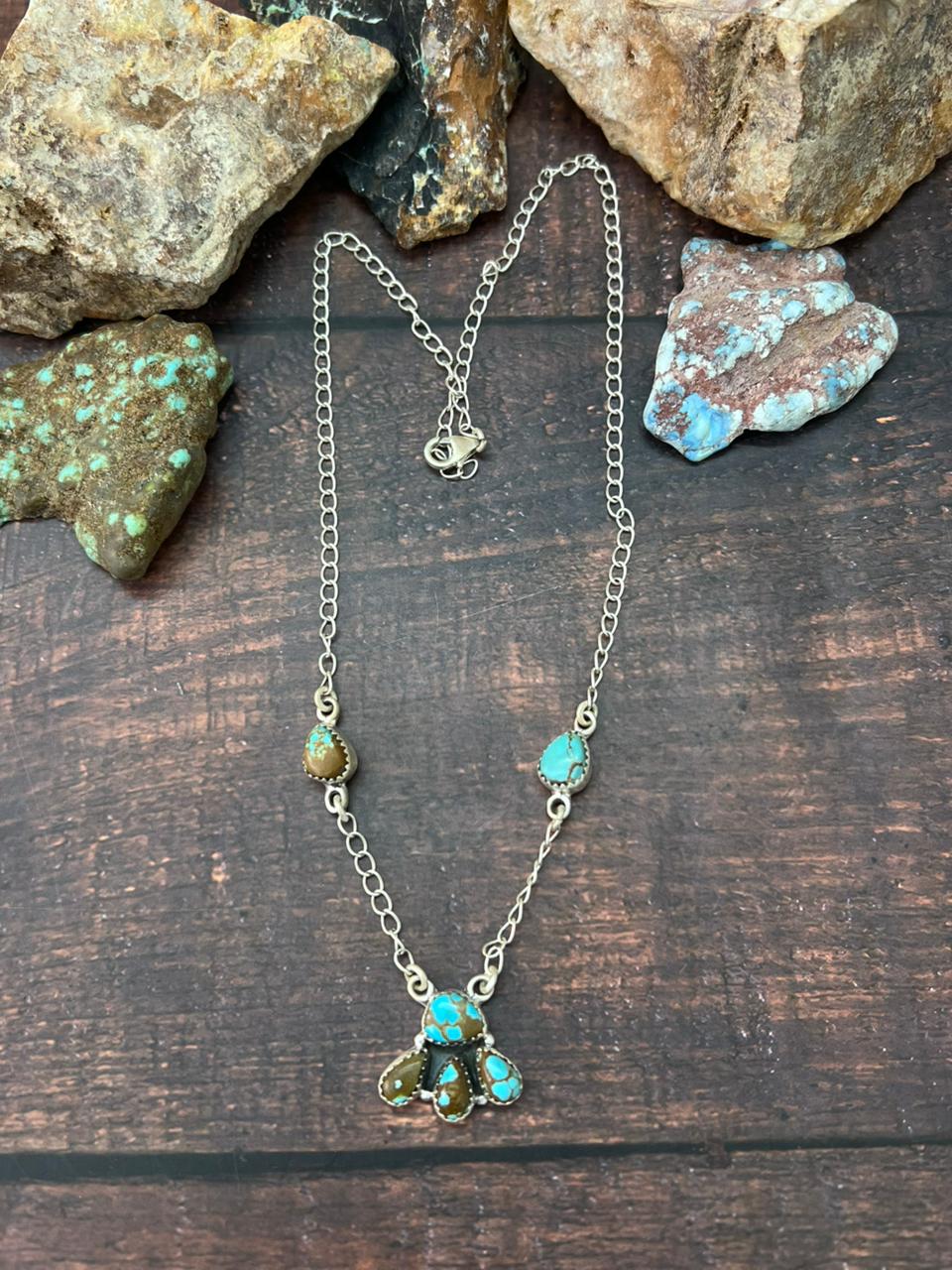 Handmade Sterling Silver Number 8 Turquoise Necklace "Signed Nizhoni"