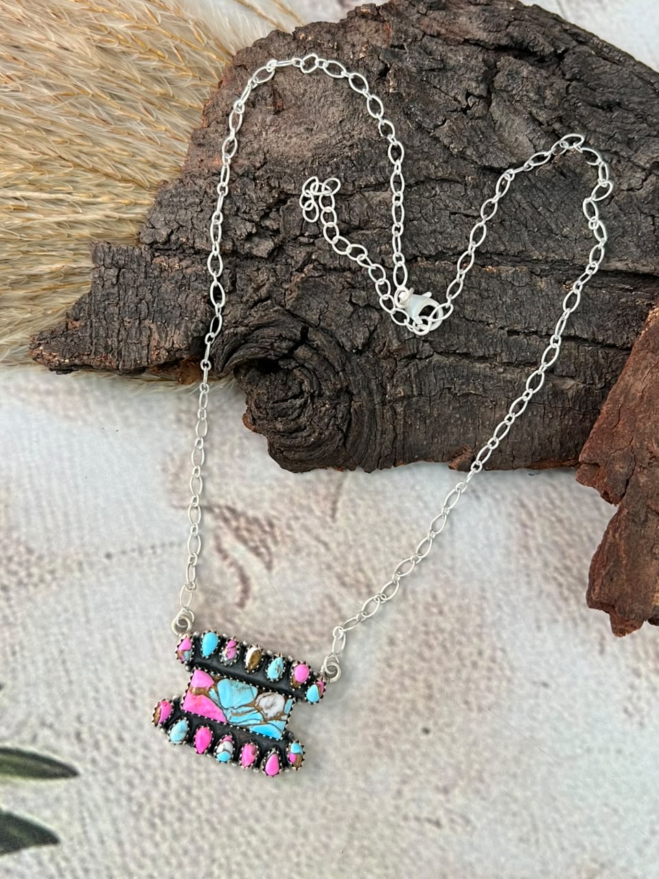 Handmade Sterling Silver Cotton Candy Necklace Signed Nizhoni