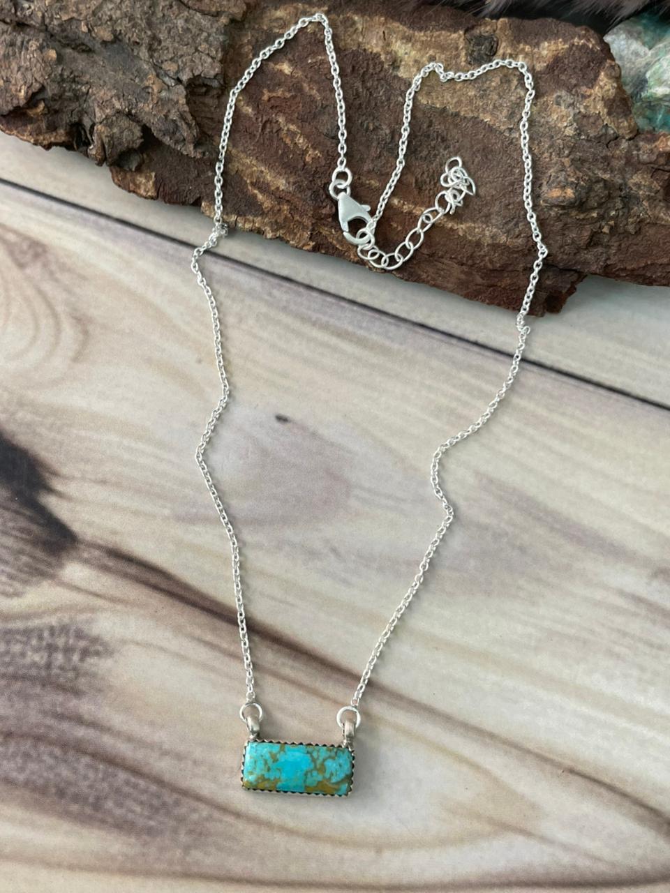 Handmade Sterling Silver Kingman Turquoise Bar Necklace Signed Nizhoni