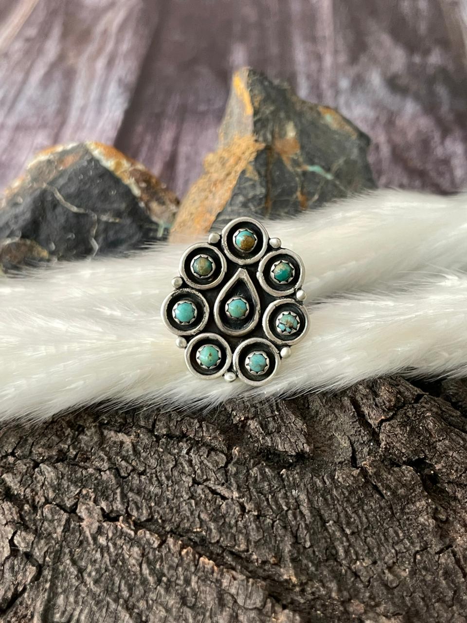 Handmade Sterling Silver Kingman Turquoise Adjustable Ring "Signed Nizhoni"