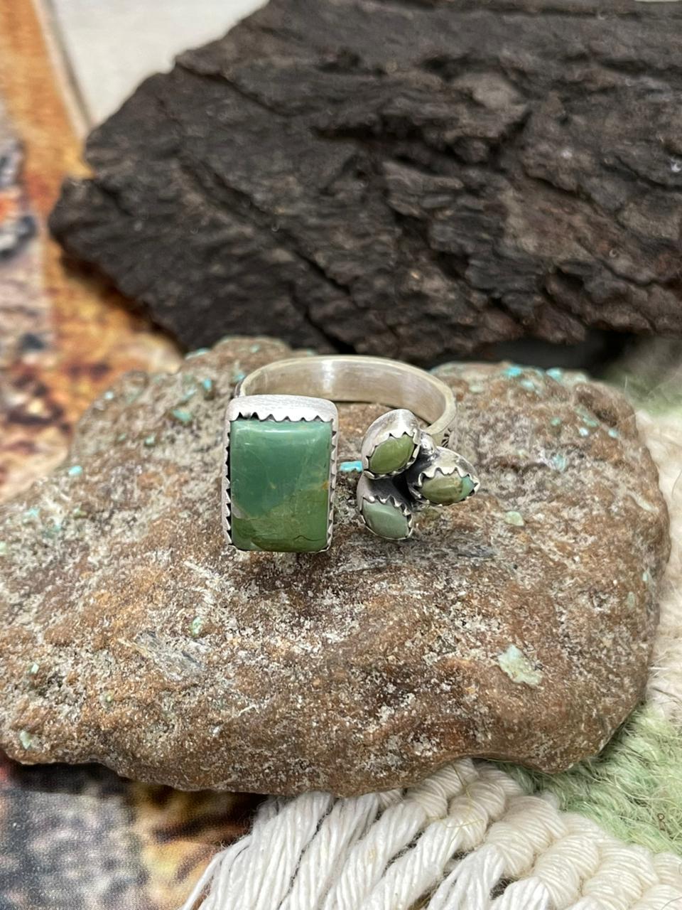 Handmade Sterling Silver Kingman Turquoise Adjustable Ring "Signed Nizhoni"