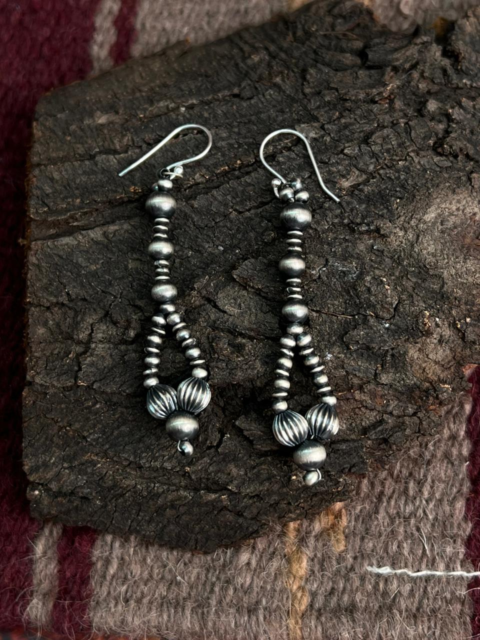 Handmade Sterling Silver Beaded Hook Earrings "Signed Nizhoni"
