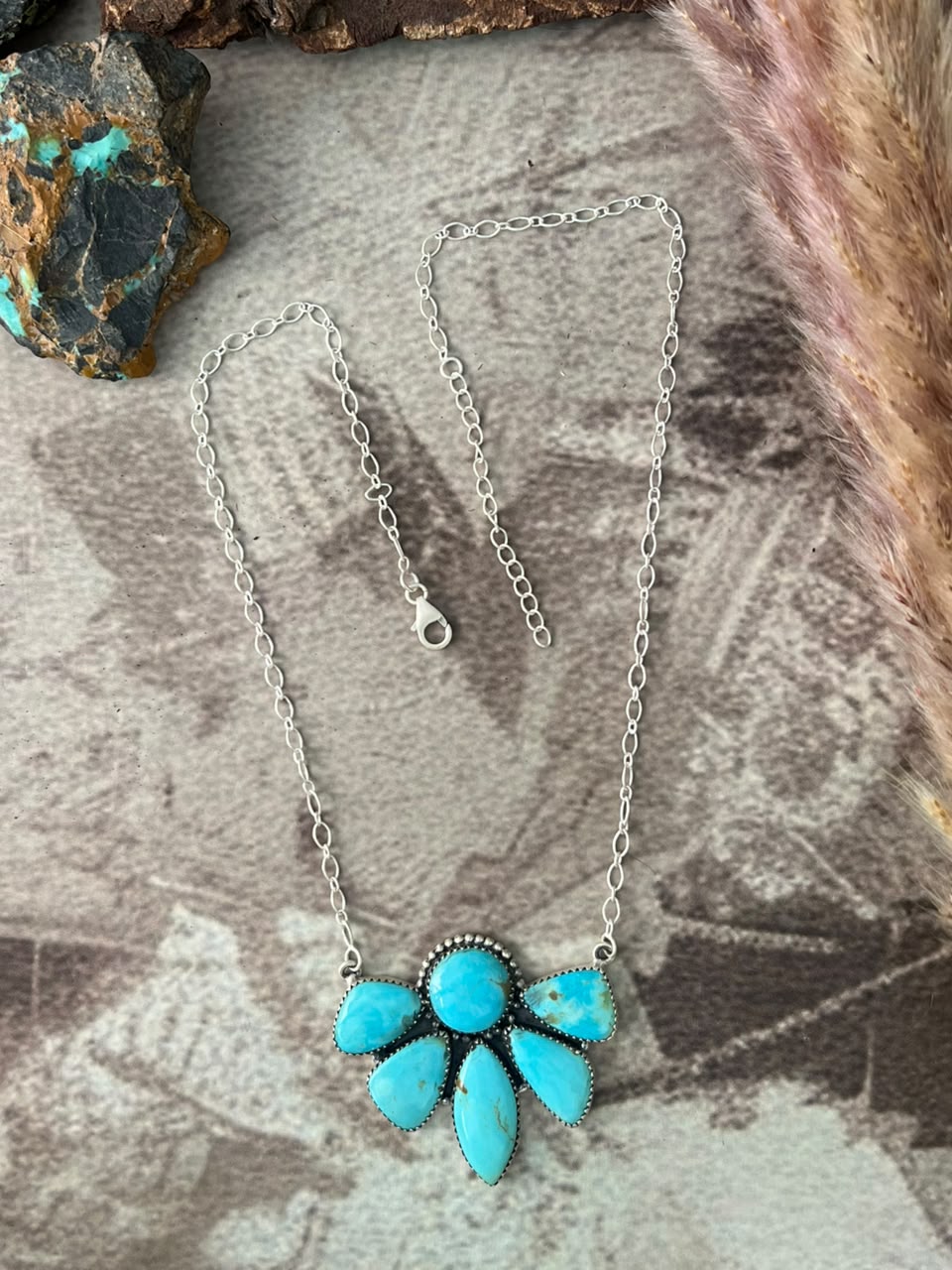 Handmade Sterling Silver Easter Blue Turquoise Necklace Signed Nizhoni