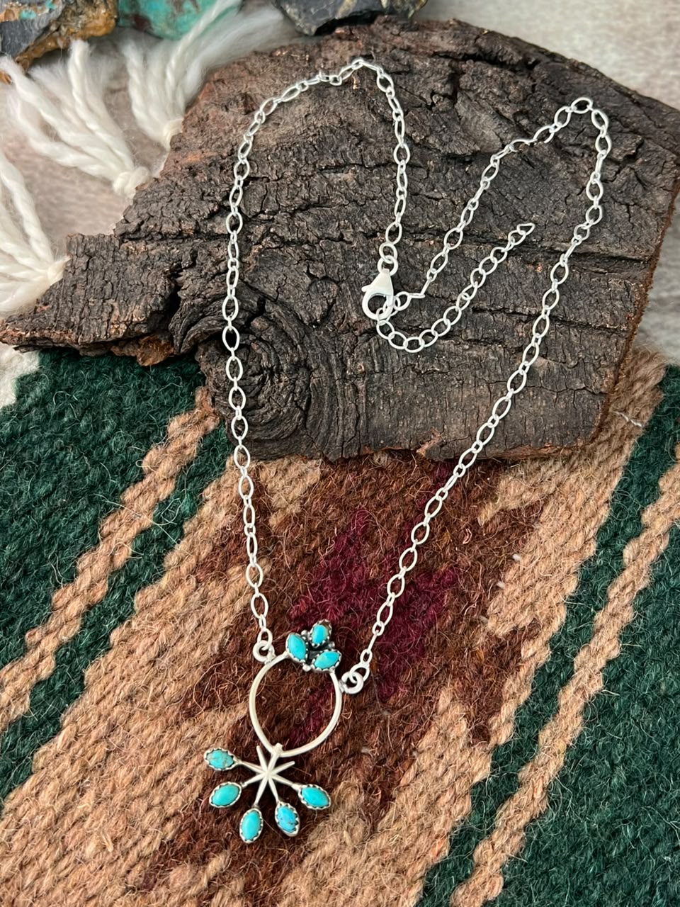 Handmade Sterling Silver Kingman Turquoise Necklace Signed Nizhoni