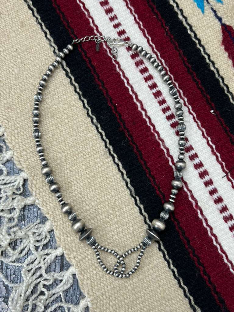 Handmade Sterling Silver Beaded Necklace with Signed Nizhoni