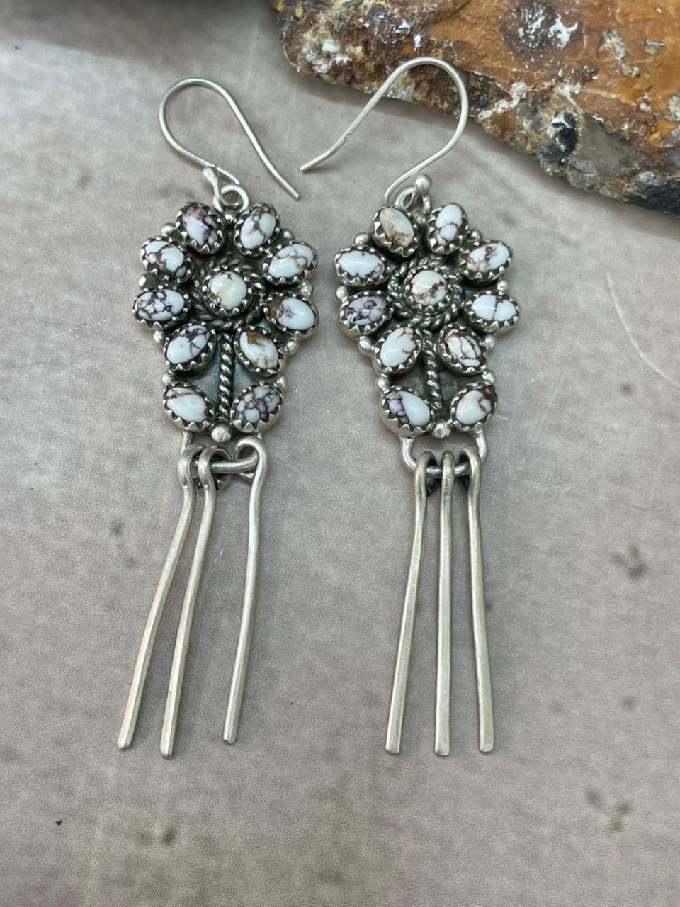 Handmade Sterling Silver Wildhorse Magnesite Hook Dangle Earrings "Signed Nizhoni" (3)