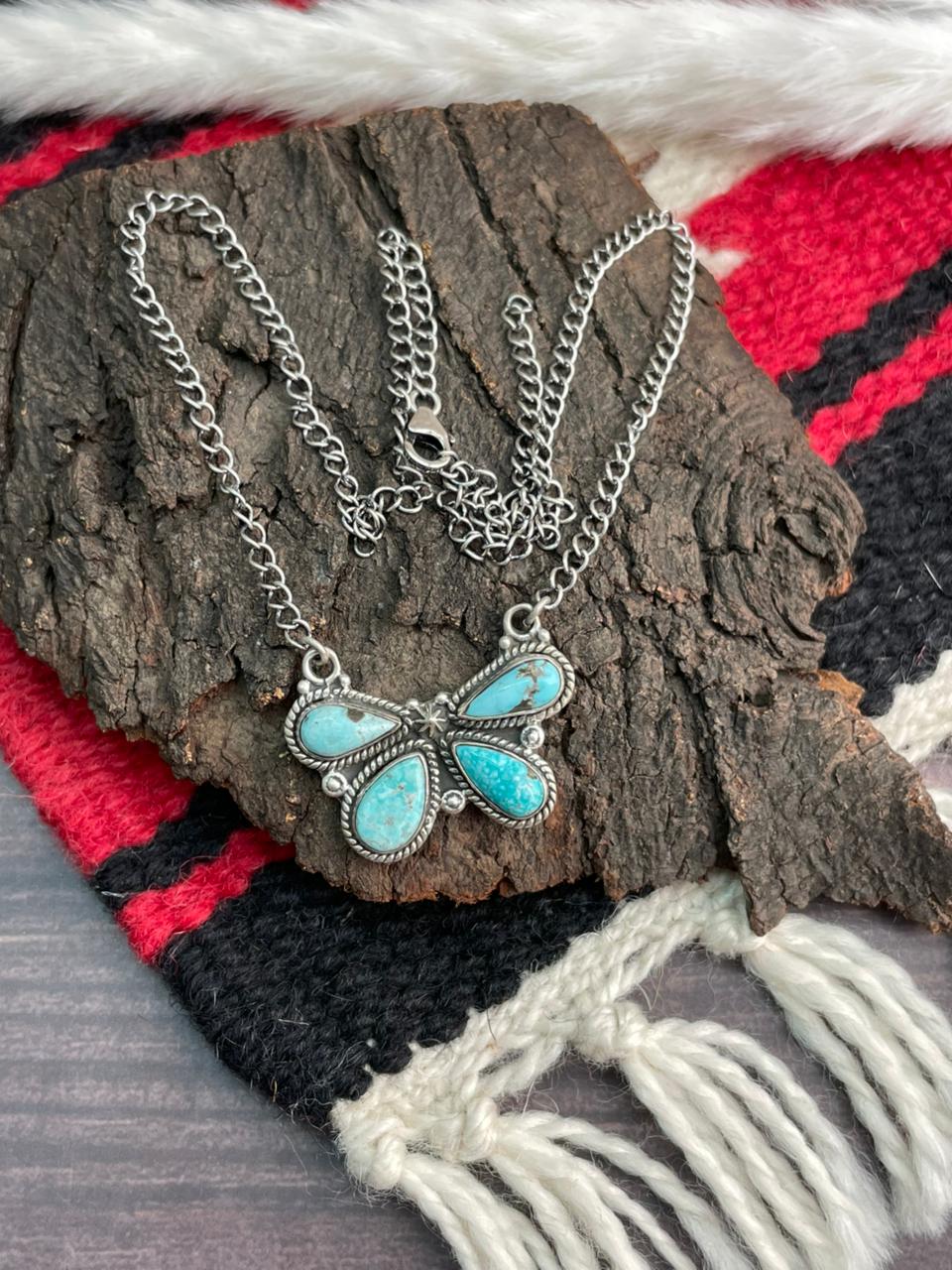 Handmade Sterling Silver White Water Turquoise Necklace "Signed Nizhoni"