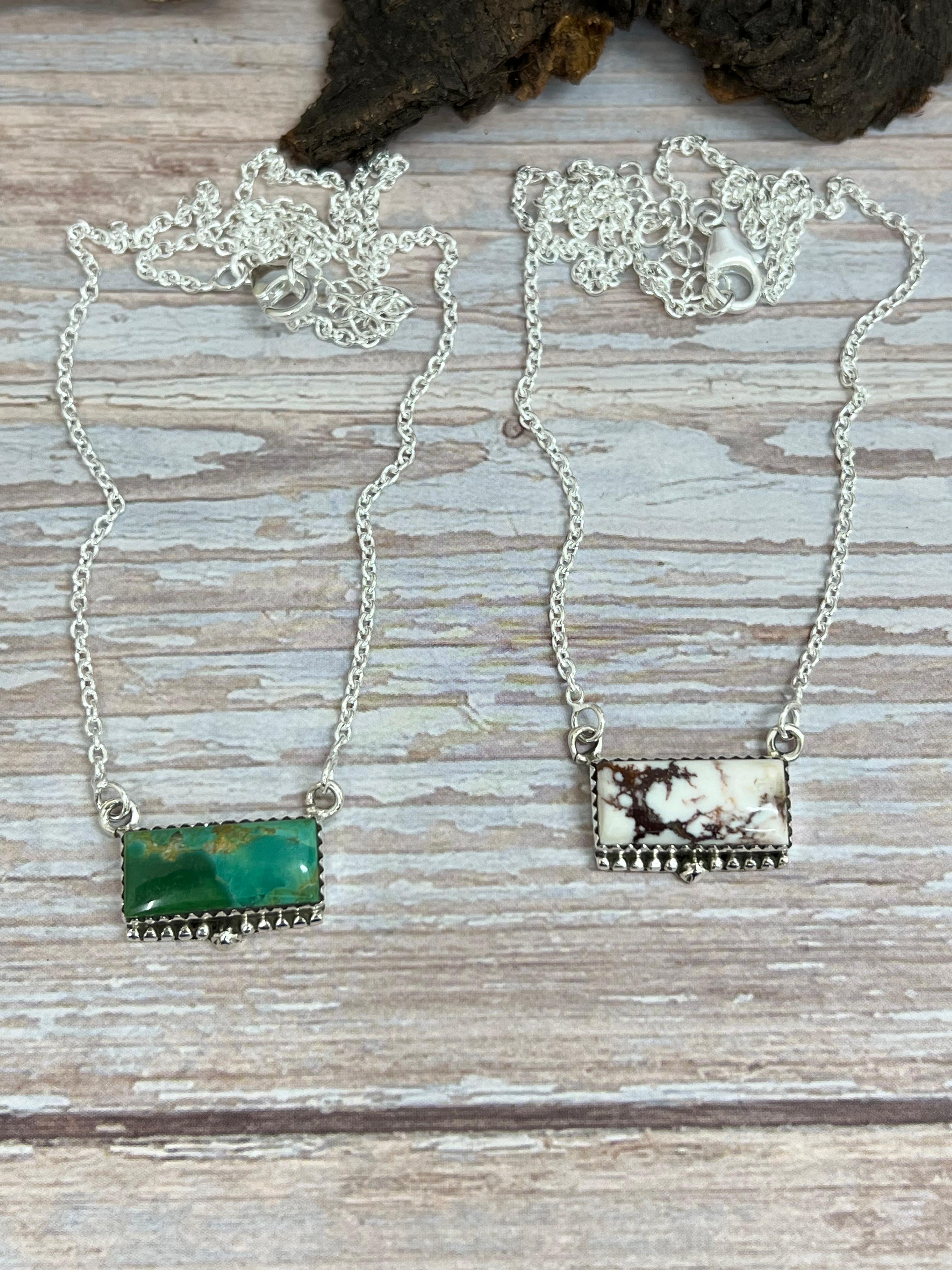 Handmade Sterling Silver Kingman, Wild Horse Turquoise Necklace with Signed Nizhoni