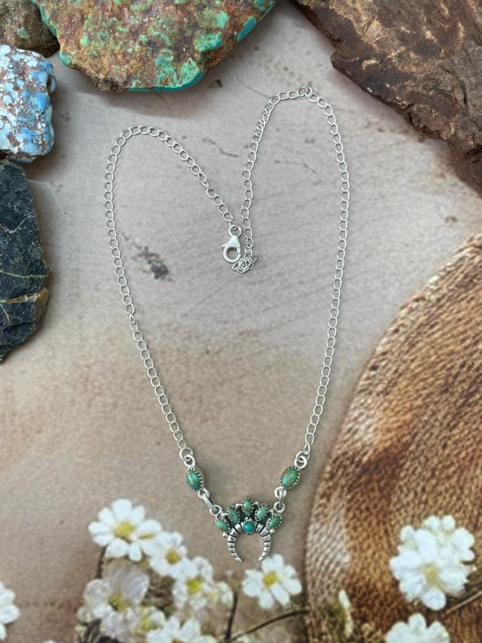 Handmade Sterling Silver Sonoran Mountain Turquoise Naja Necklace "Signed Nizhoni"