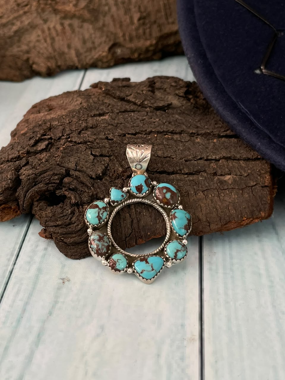 Handmade Sterling Silver Egyptian Turquoise Collection: Pendant Signed Nizhoni
