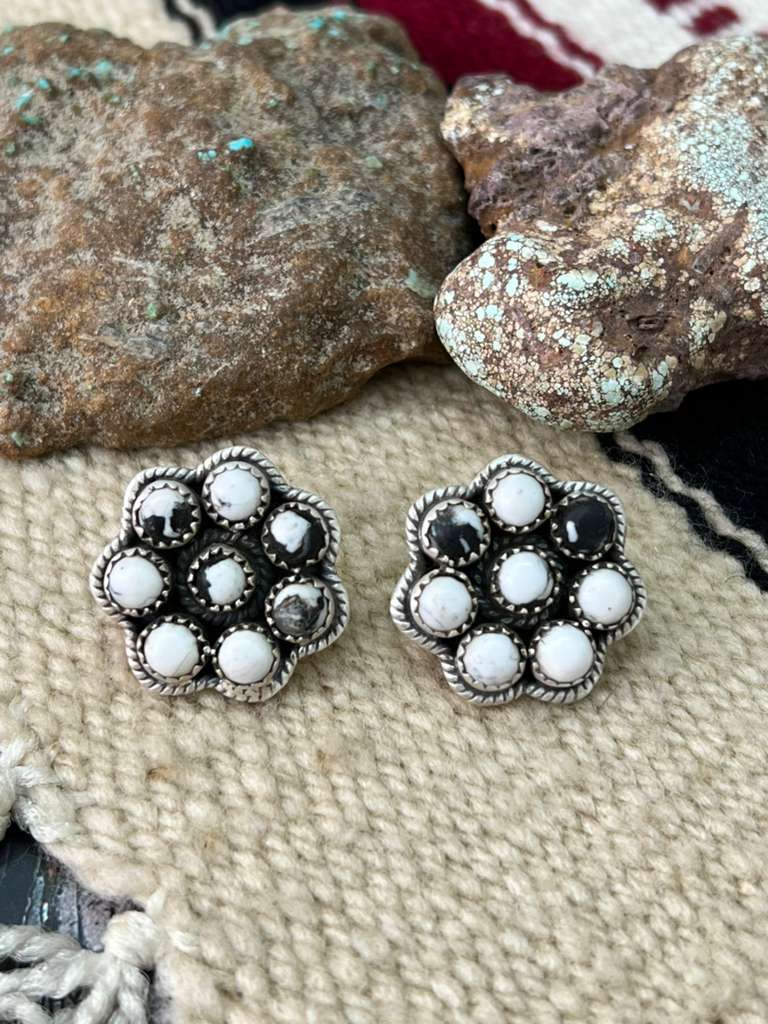 Handmade Sterling Silver White Buffalo Post Studs "Signed Nizhoni"