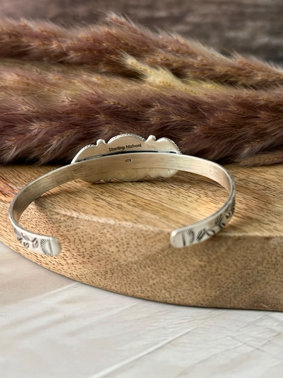 Handmade Sterling Silver Blackjack Turquoise Collection: Cuff Bracelet Signed Nizhoni
