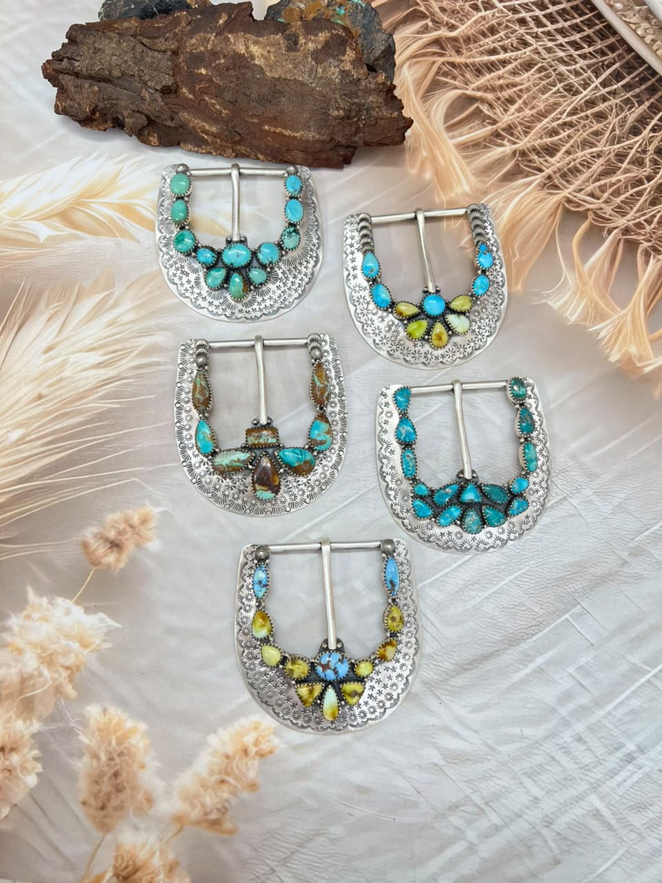 Handmade Sterling Silver Golden Hills with Palomino, Carico Lake, Royston, Sierra Bella and White Water Turquoise Belt Buckle Signed Nizhoni