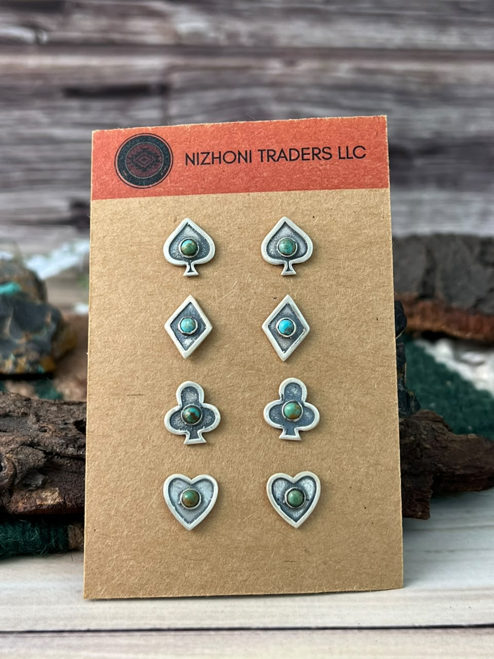 Handmade Sterling Silver Kingman Turquoise Post Studs Cards
