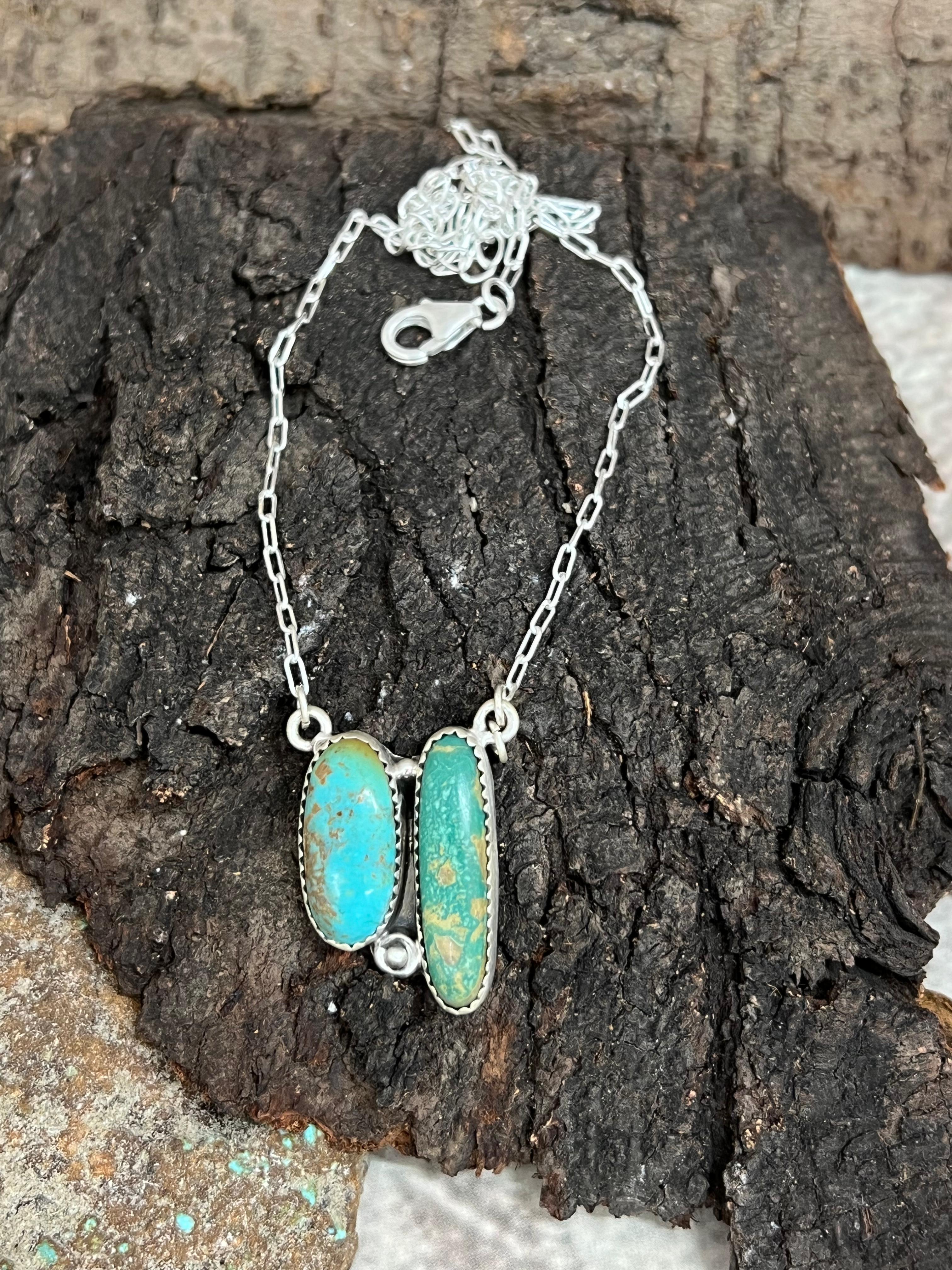 Handmade Sterling Silver Kingman Turquoise Necklace Signed Nizhoni