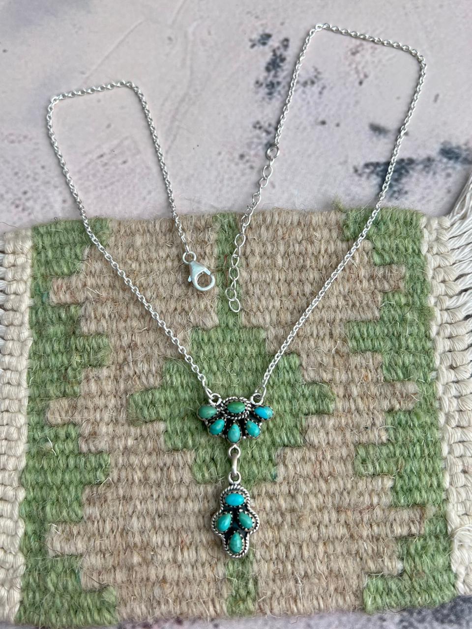 Handmade Sterling Silver Kingman Turquoise  Necklace "Signed Nizhoni"