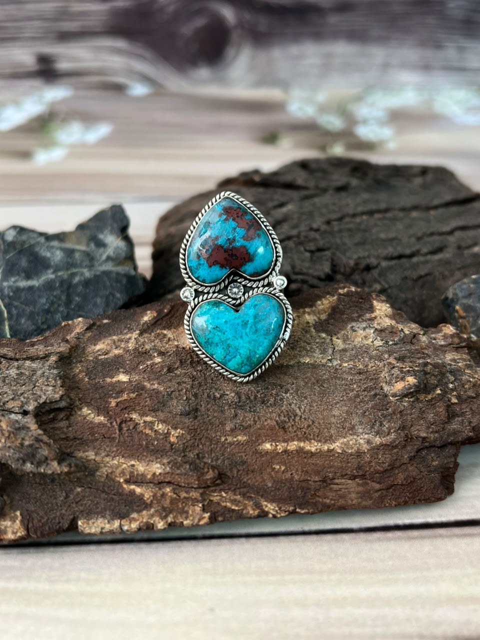 Handmade Sterling Silver Gem Silica Collection: Adjustable Heart Ring Signed Nizhoni