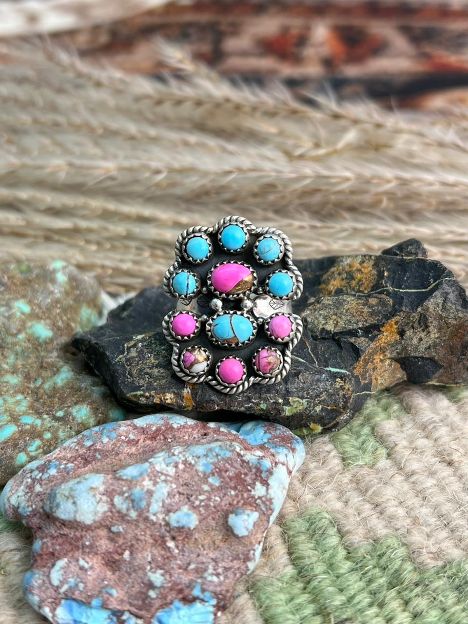 Handmade Sterling Silver Cotton Candy Adjustable Ring "Signed Nizhoni"