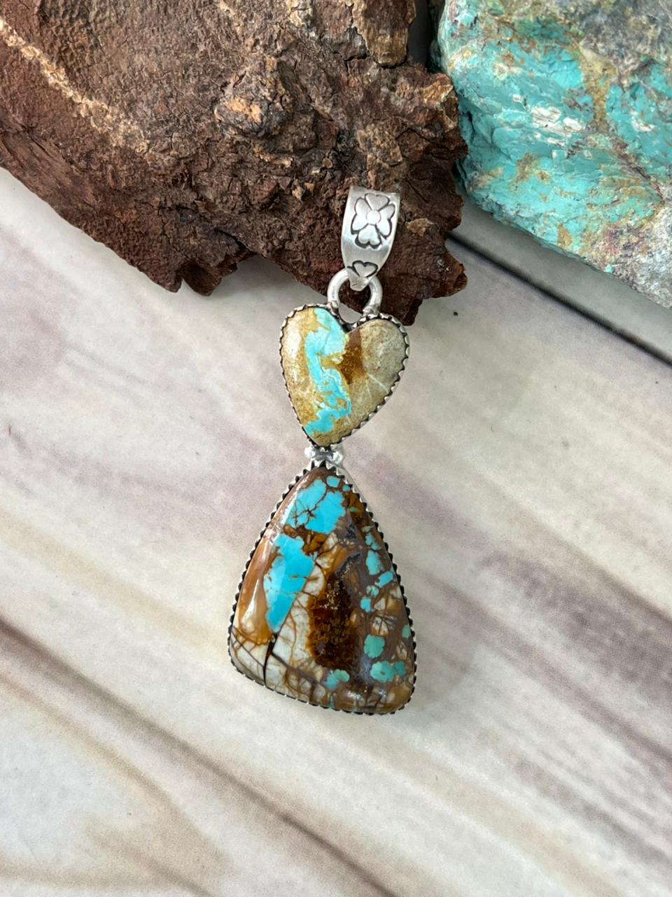 Handmade Sterling Silver Royston Ribbon Turquoise Pendant Signed Nizhoni (6)