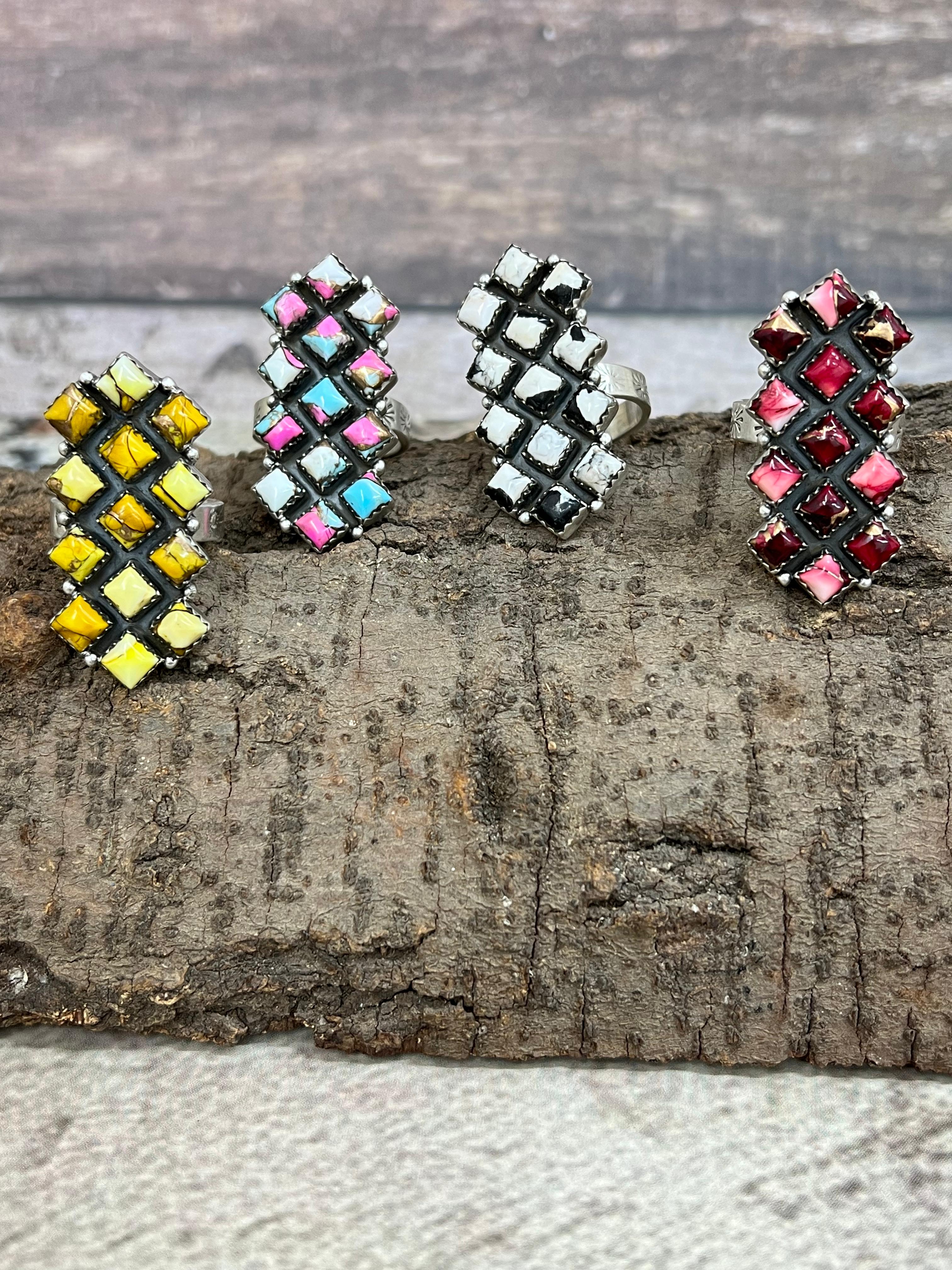 Handmade Sterling Silver Multi Stone Adjustable Ring Signed Nizhoni