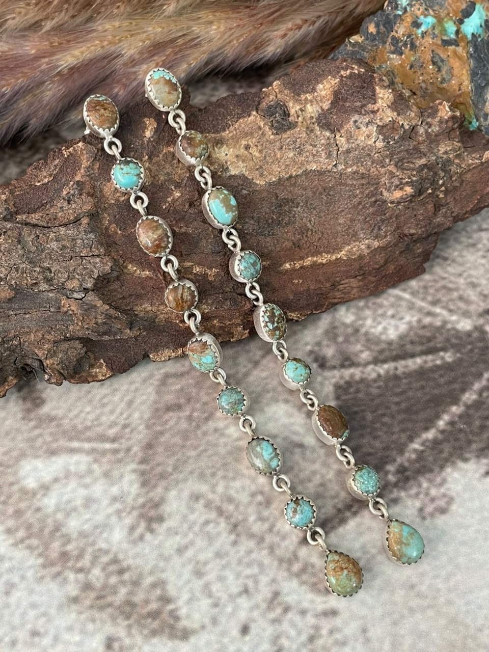 Handmade Sterling Silver Number 8 Turquoise Collection: Post Dangle Earrings Signed Nizhoni