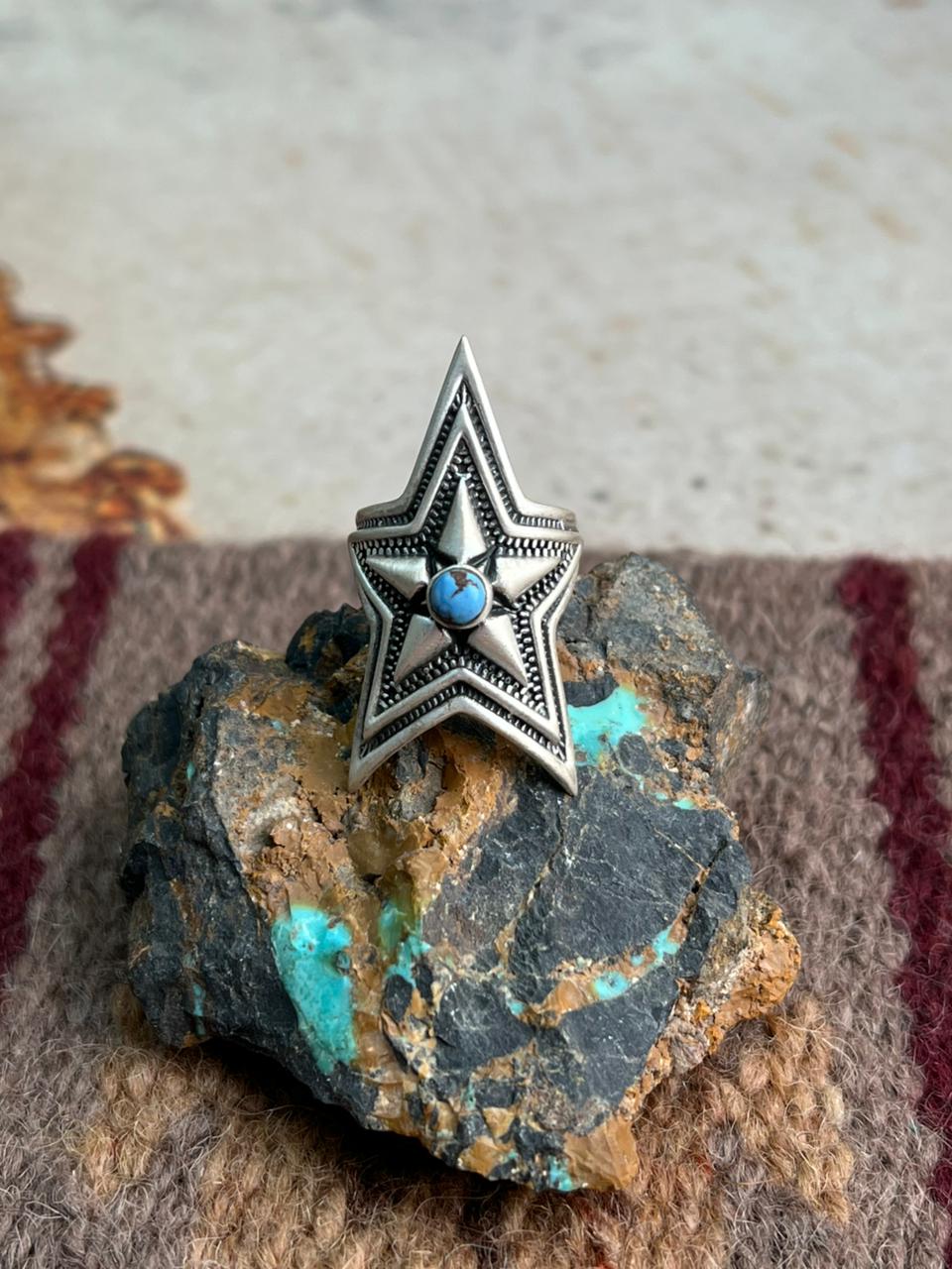 Handmade Sterling Silver Golden Hills Turquoise Ring "Signed Nizhoni"