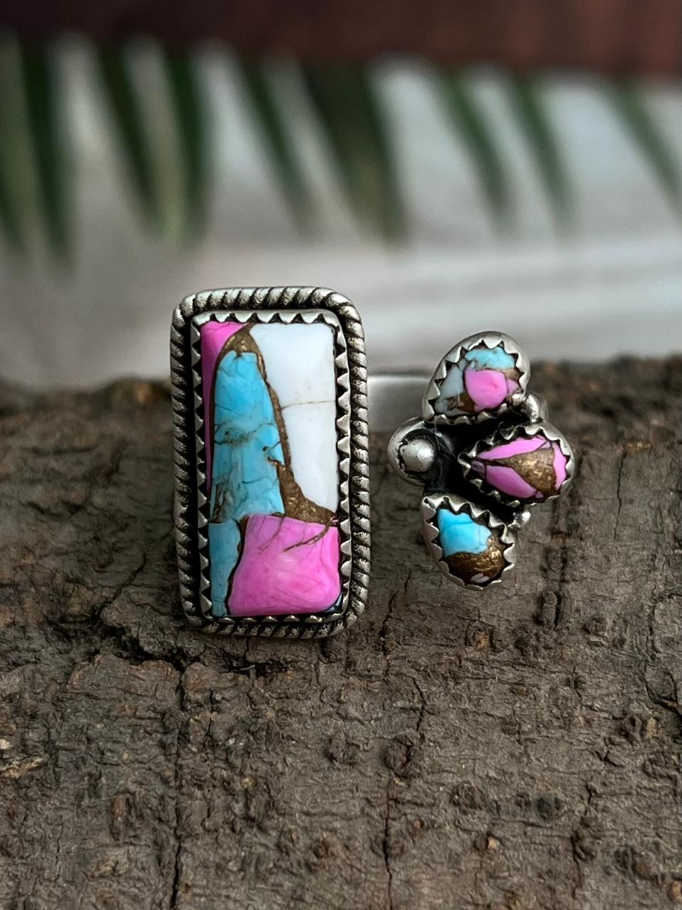 Handmade Sterling Silver Cotton Candy Adjustable Ring "Signed Nizhoni"