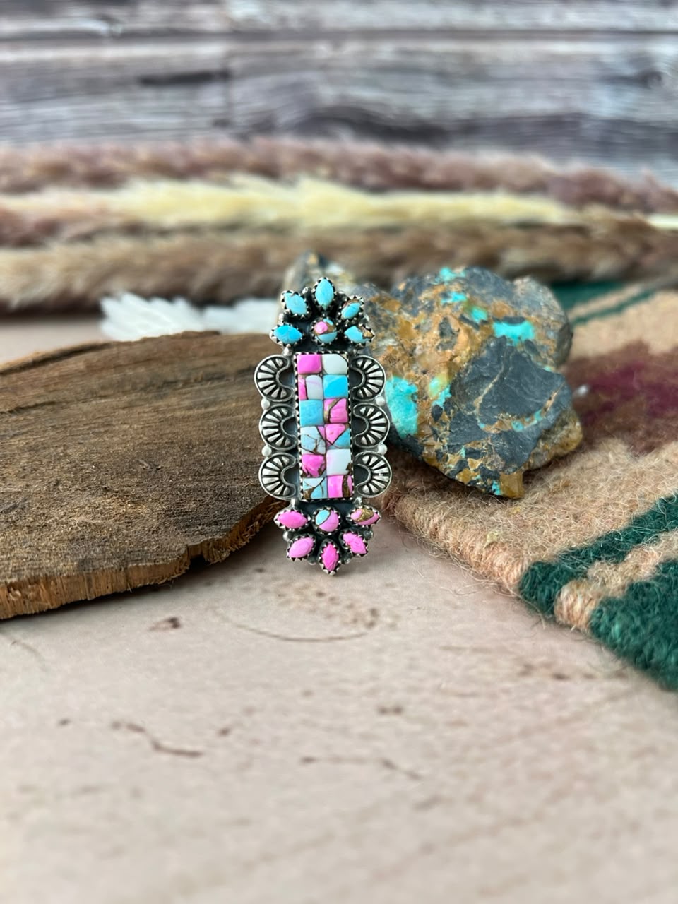 Handmade Sterling Silver Cotton Candy Adjustable Ring Signed Nizhoni
