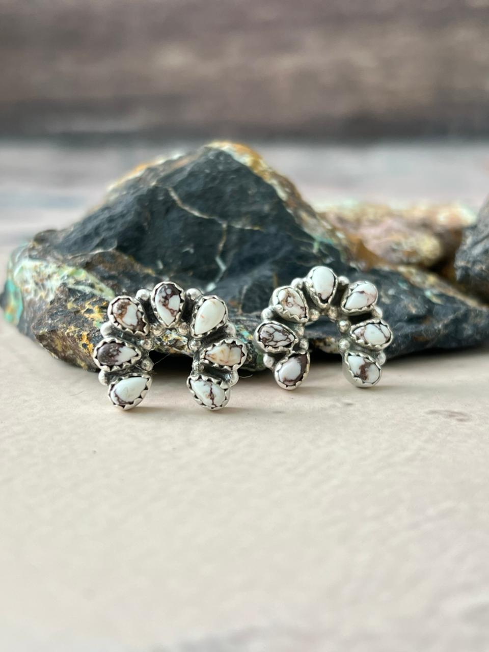 Handmade Sterling Silver Wildhorse Magnesite Post Earrings "Signed Nizhoni"