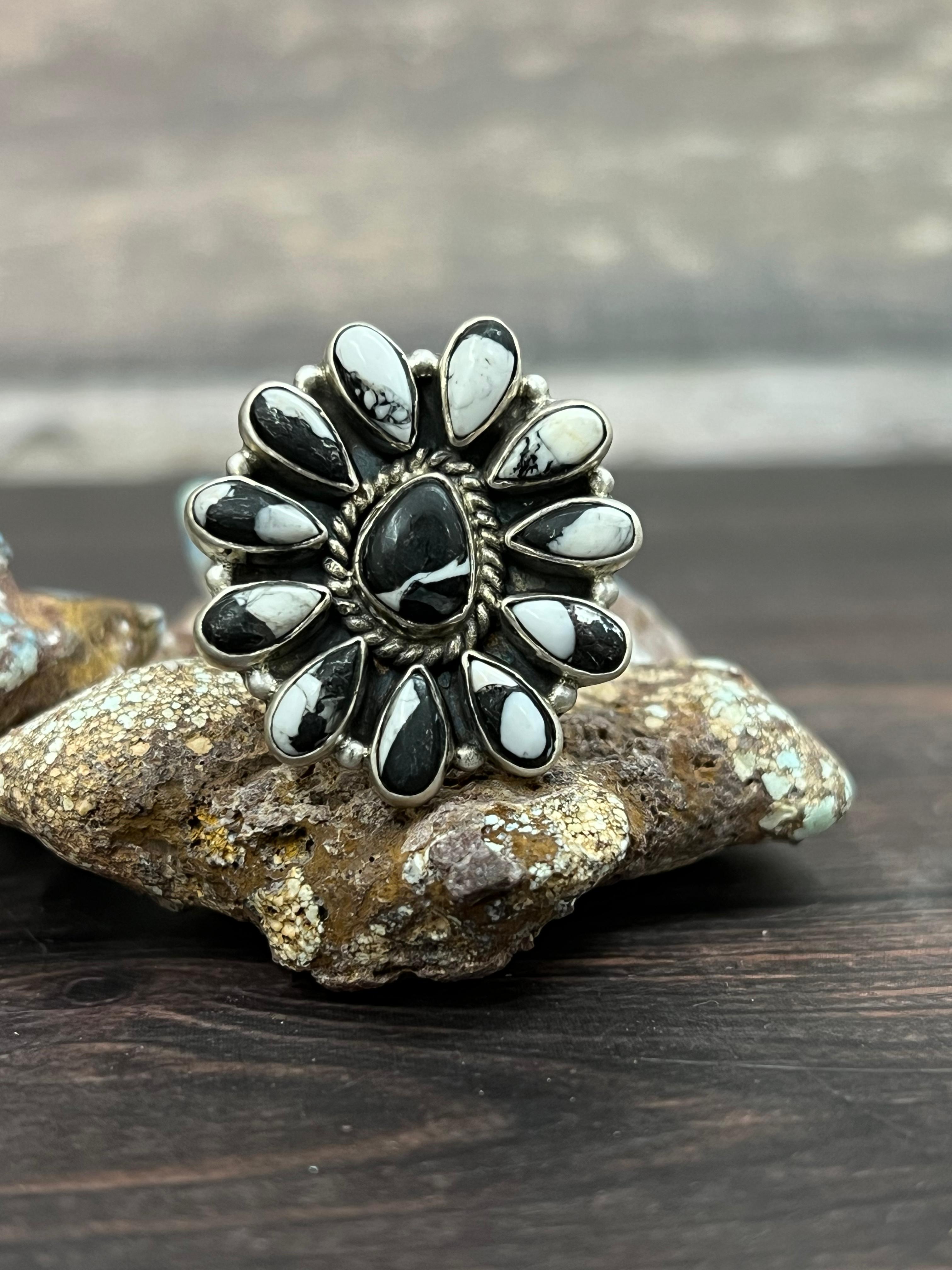 Handmade Sterling Silver White Buffalo Adjustable Ring With Signed Nizhoni