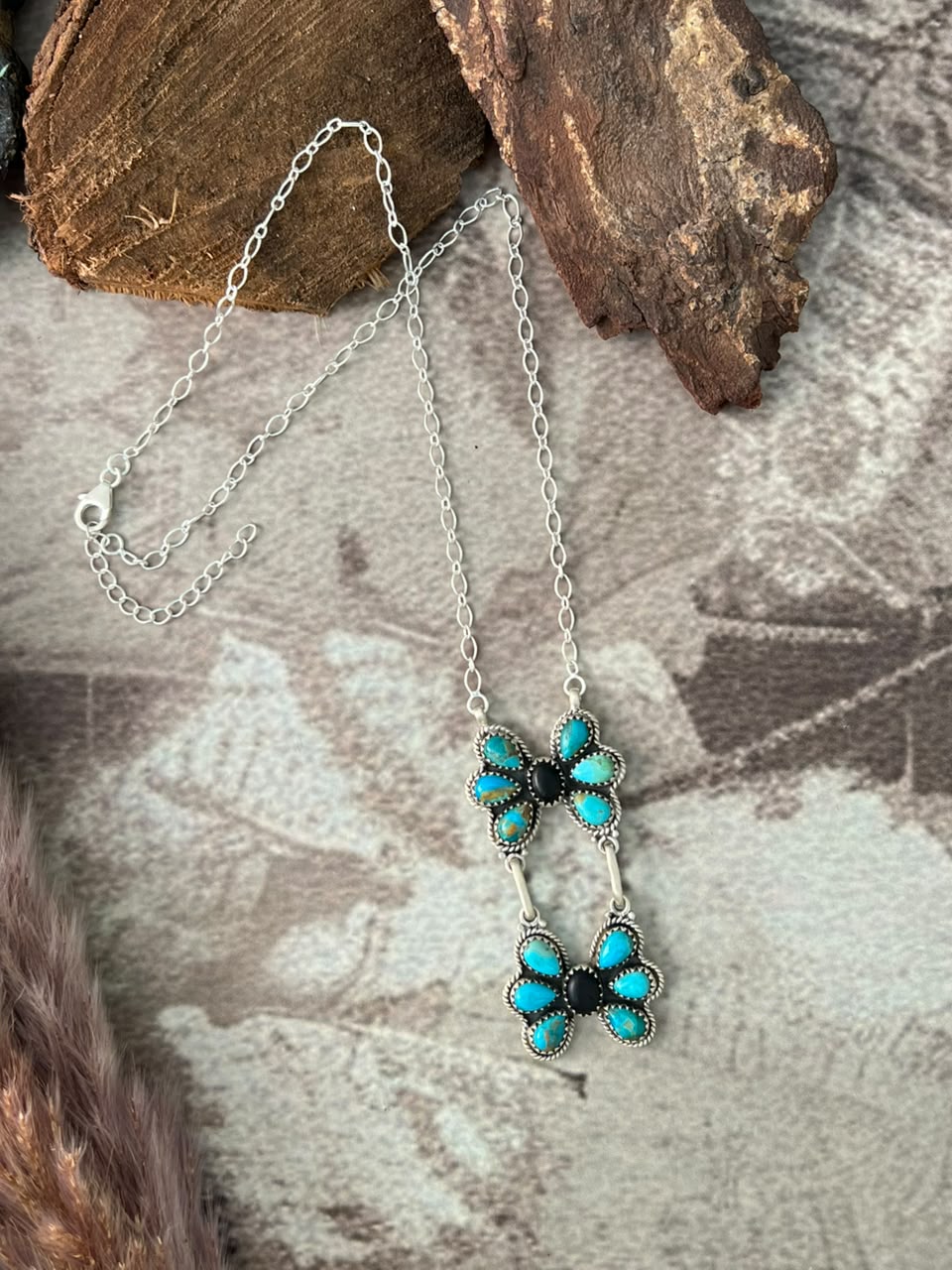 Handmade Sterling Silver Kingman Turquoise and White Buffalo Necklace Signed Nizhoni
