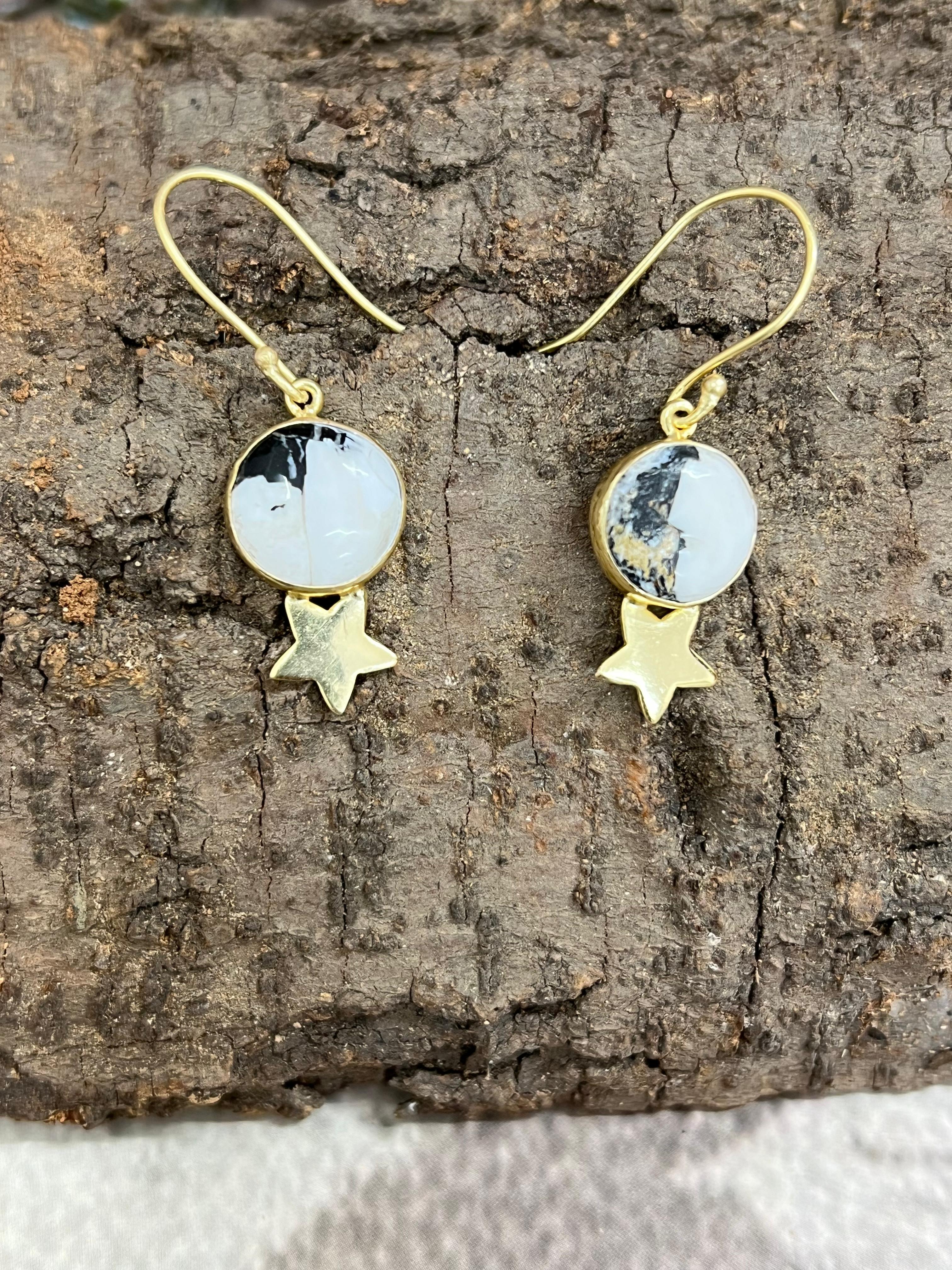 “The Golden Collection” Handmade Natural White Buffalo Turquoise Hook Earrings