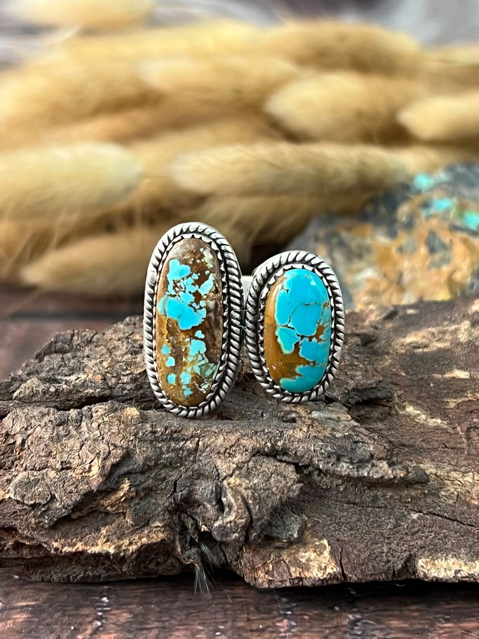 Handmade Sterling Silver Royston Ribbon Turquoise Adjustable Ring Signed Nizhoni