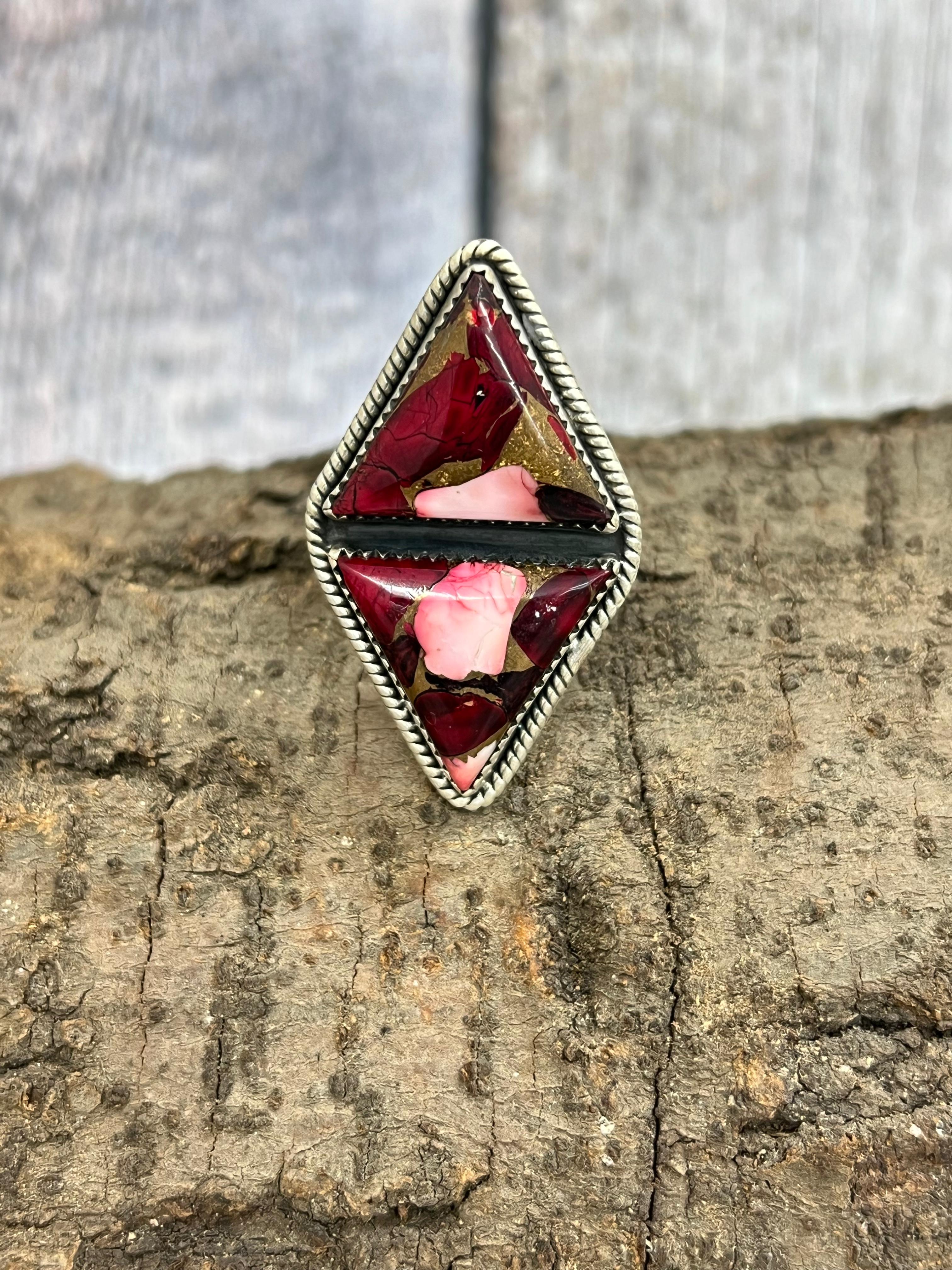 Handmade Sterling Silver Dahlia Rose Adjustable Ring with Signed Nizhoni