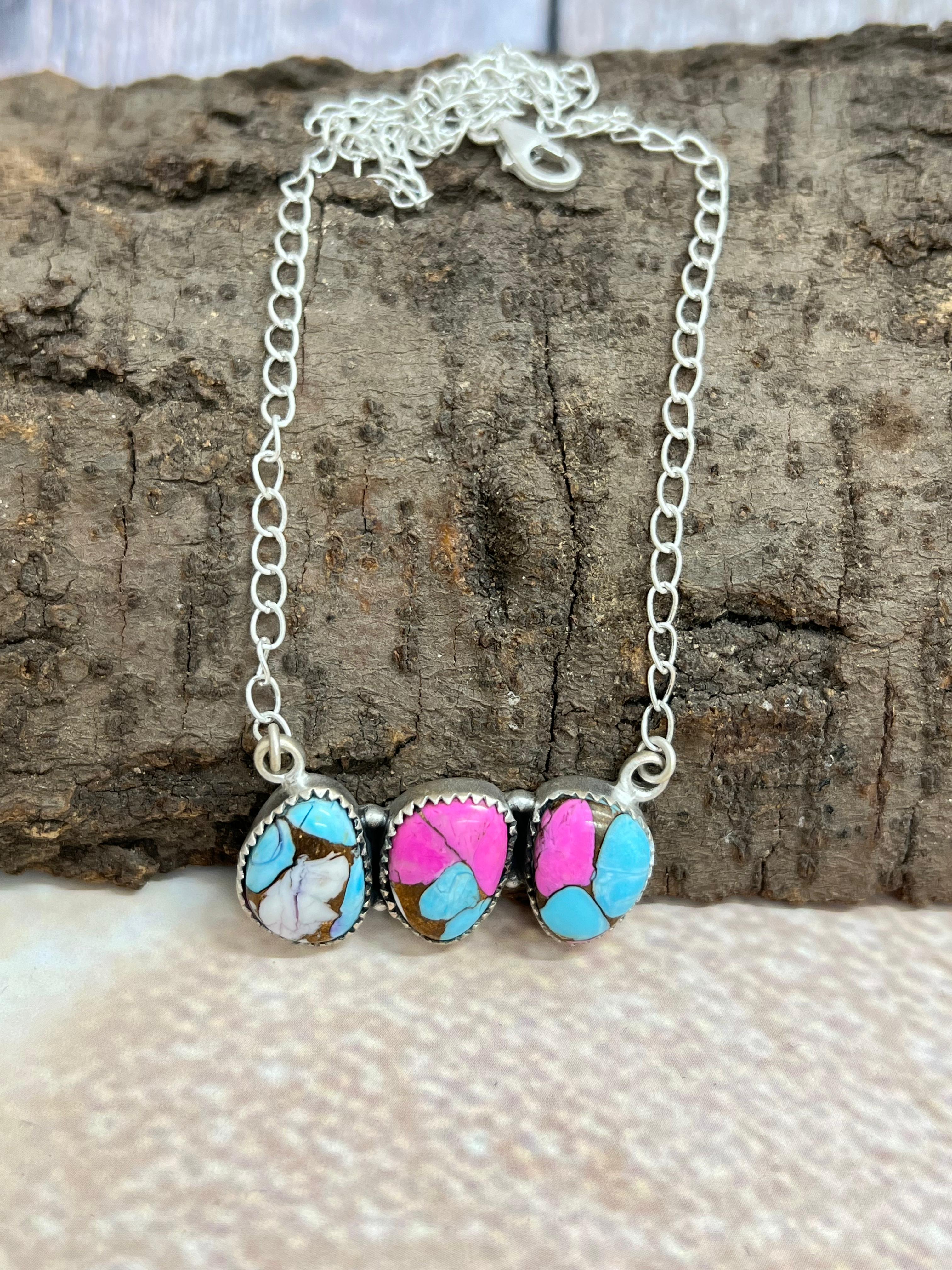 Handmade Sterling Silver Cotton Candy Necklace with Signed Nizhoni
