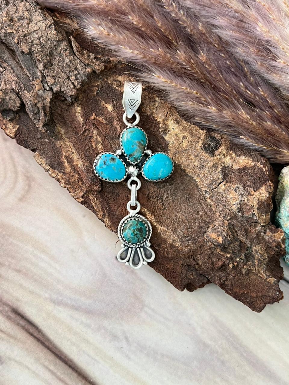 Handmade Sterling Silver Ithaca Peak Turquoise Pendant Signed Nizhoni
