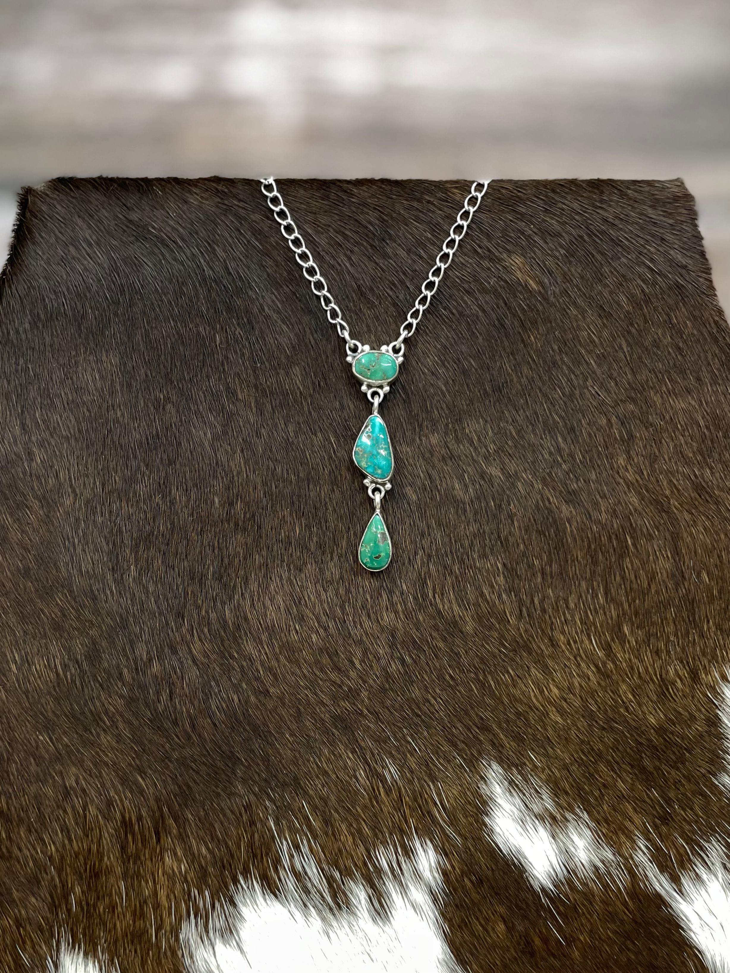 Handmade Sterling Silver Sonoran Turquoise Necklace Signed Nizhoni