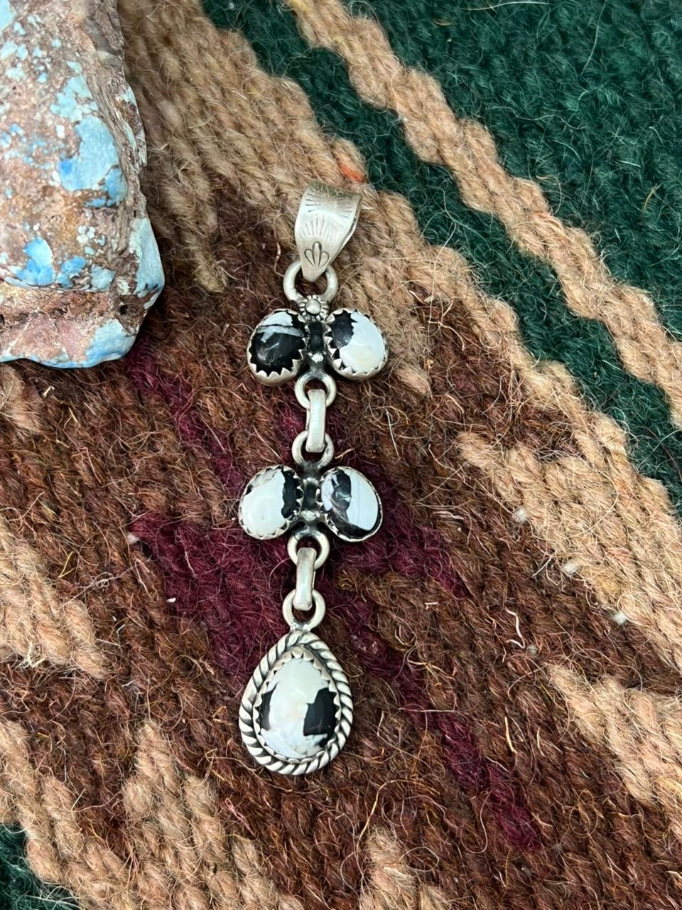 Handmade Sterling Silver White Buffalo Pendant "Signed Nizhoni"