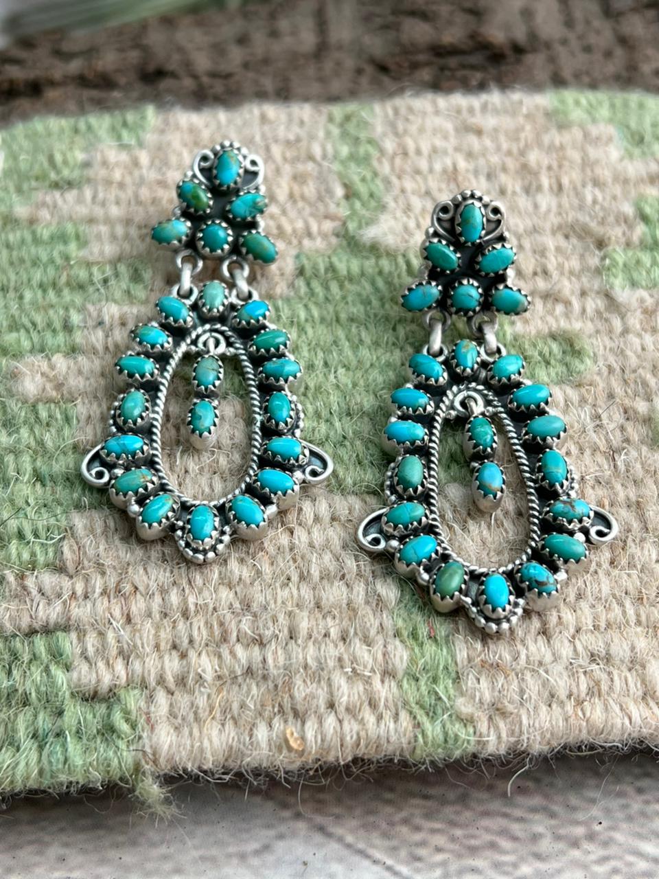 Handmade Sterling Silver Kingman Turquoise Post Studs Earrings "Signed Nizhoni"