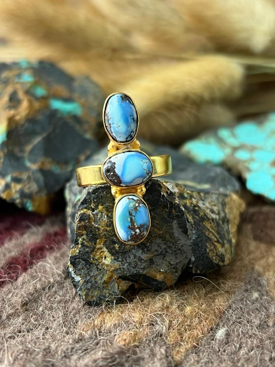 “The Golden Collection” Natural Golden Hills Turquoise Adjustable Ring