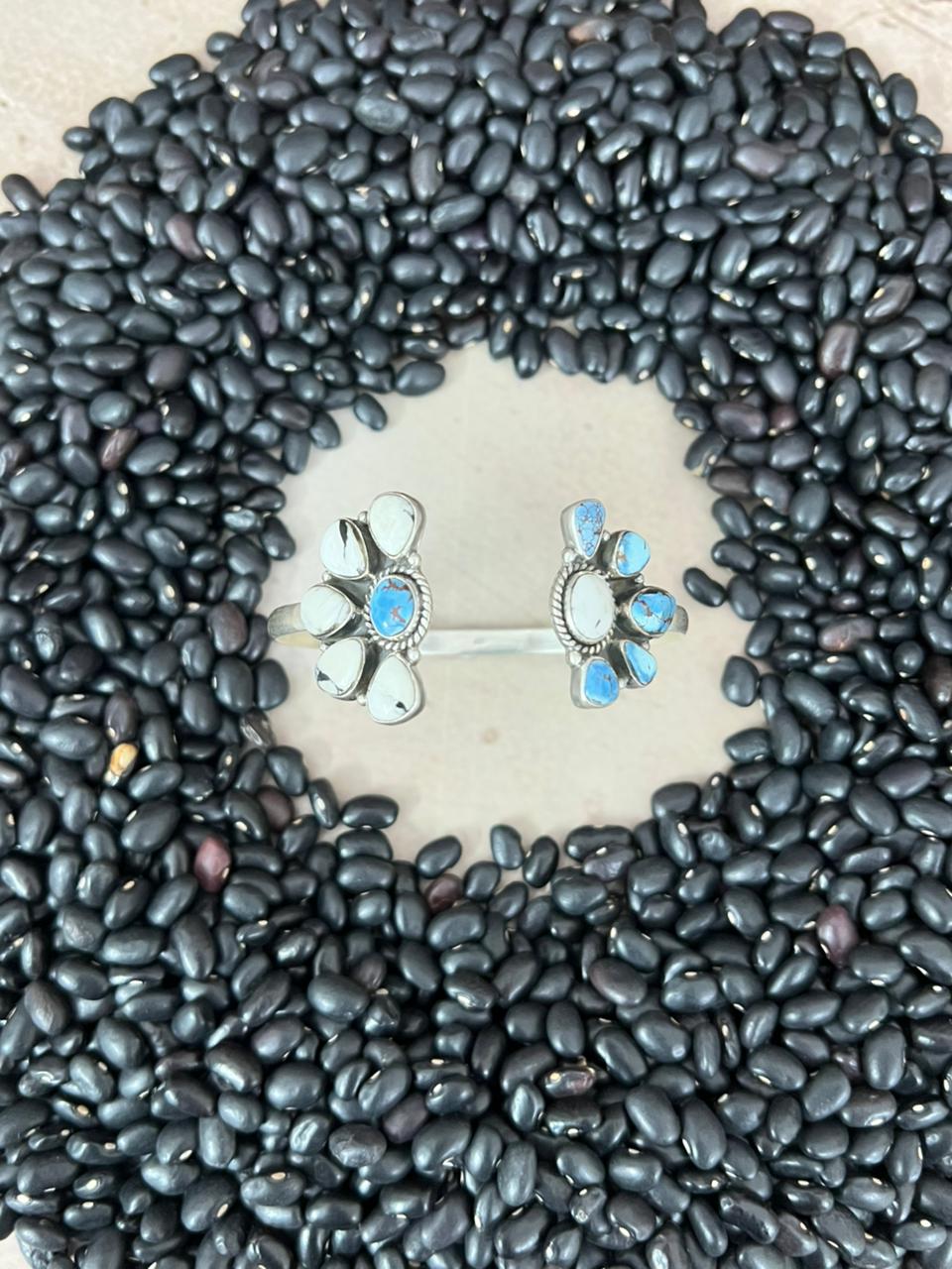 Handmade Sterling Silver Golden Hills with White Collection Bracelet "Signed Nizhoni"