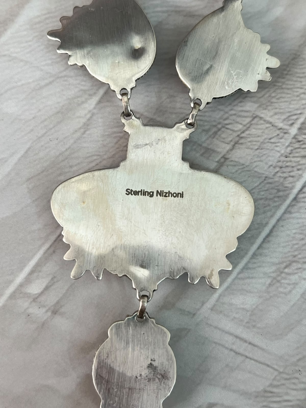 Handmade Sterling Silver Blackjack Turquoise Collection: Drop Necklace Signed Nizhoni