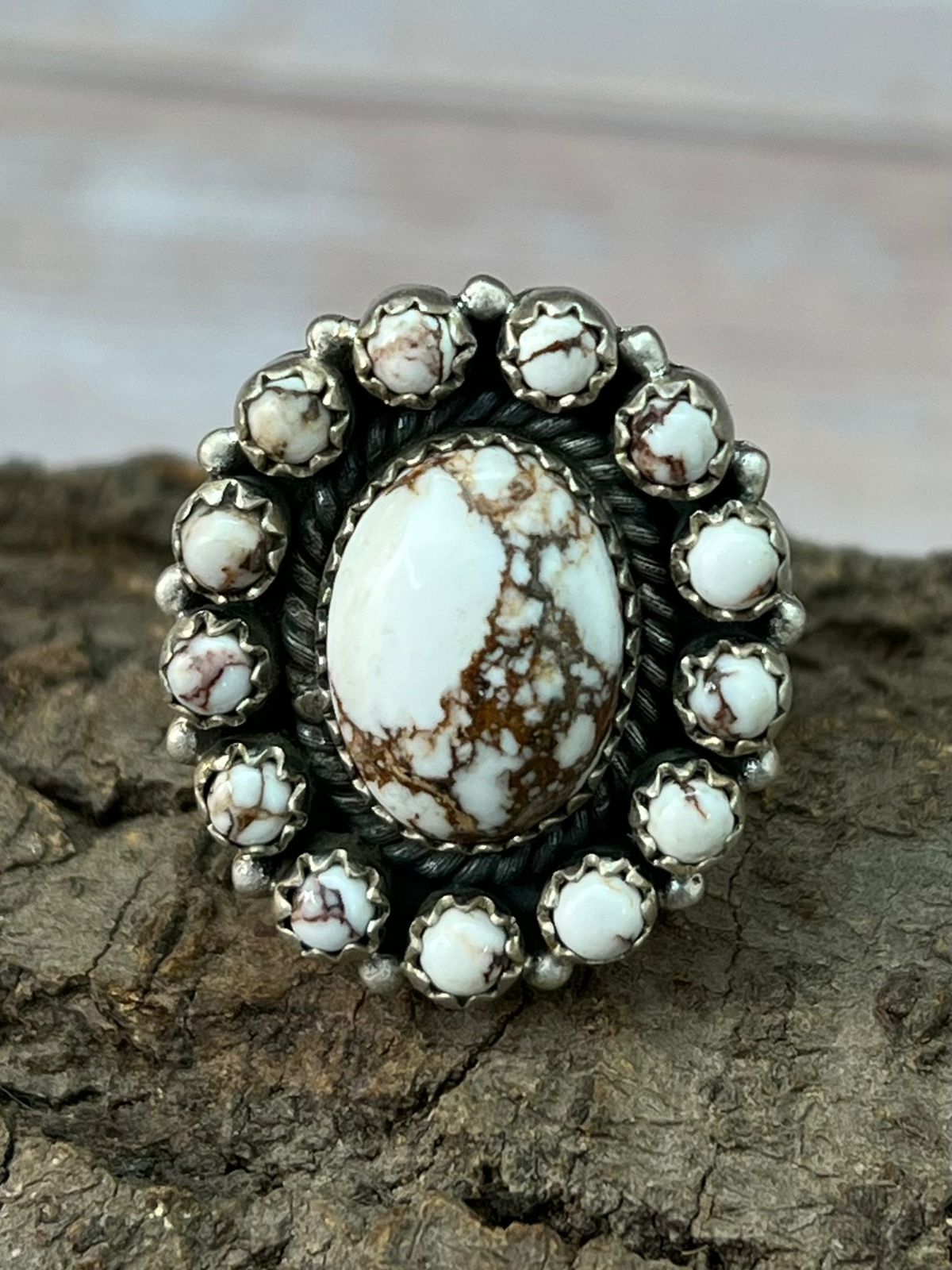 Handmade Sterling Silver Wildhorse Magnesite Adjustable Ring "Signed Nizhoni"