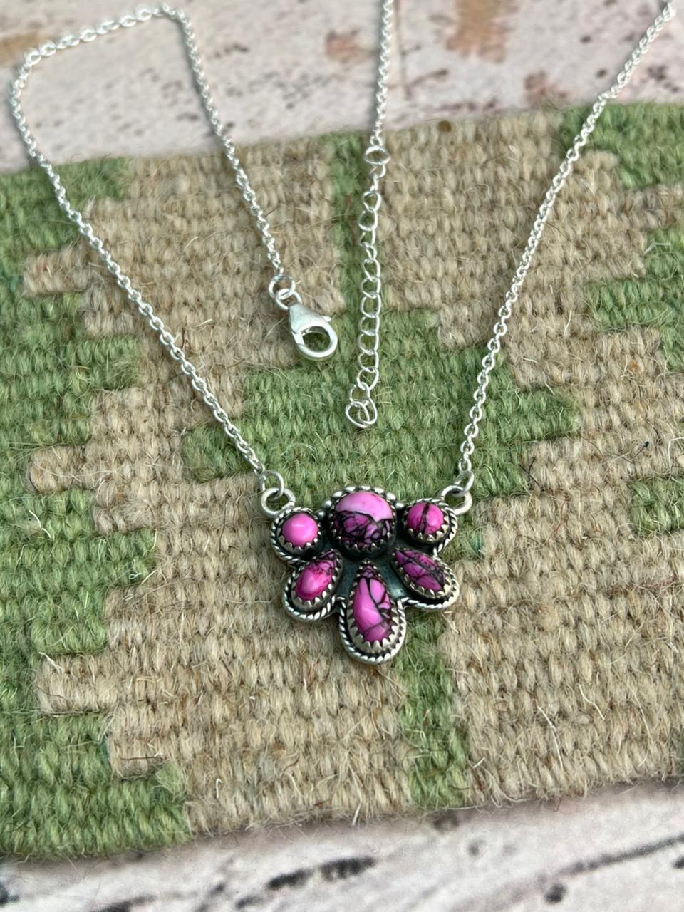 Handmade Sterling Silver Cherry Blossom Necklace "Signed Nizhoni"