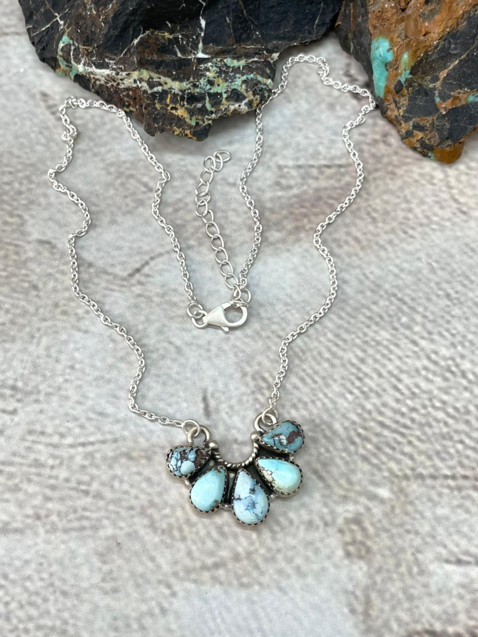 Handmade Sterling Silver Golden Hills Turquoise Necklace "Signed Nizhoni"