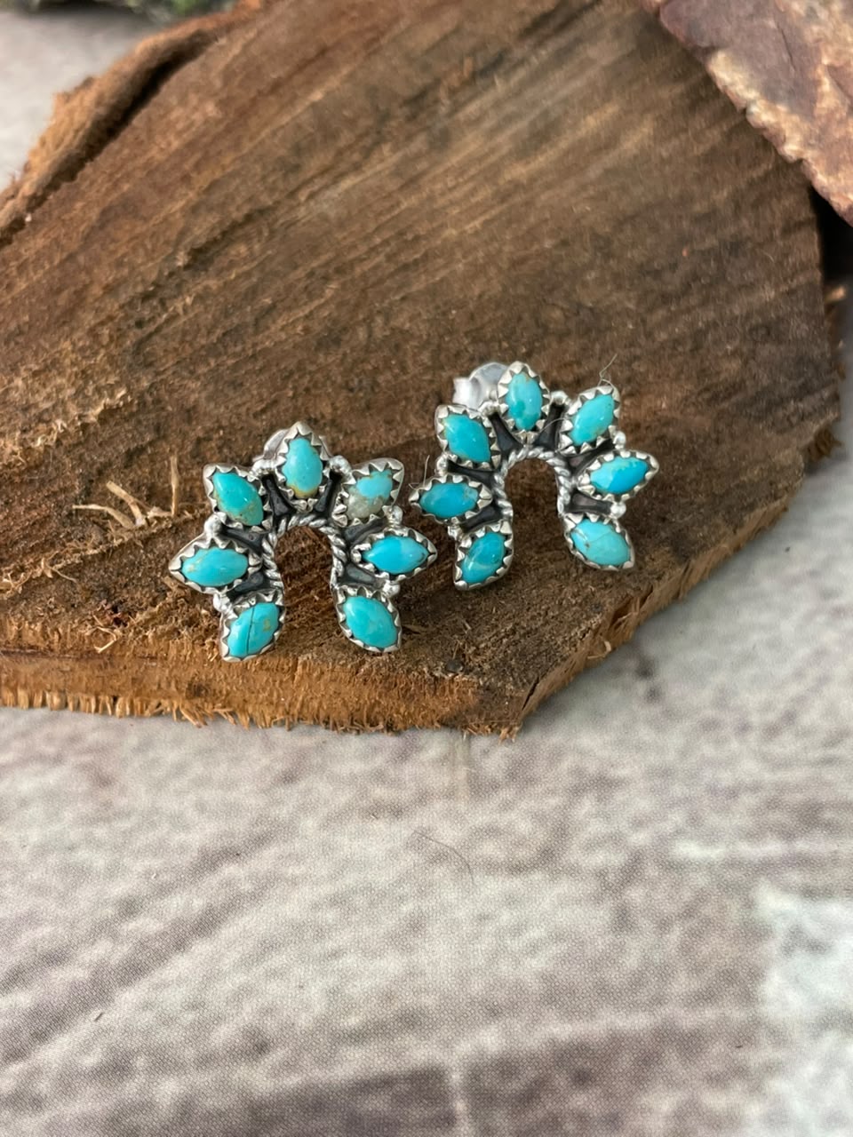 Handmade Sterling Silver Kingman Turquoise Post Studs Naja Earrings Signed Nizhoni
